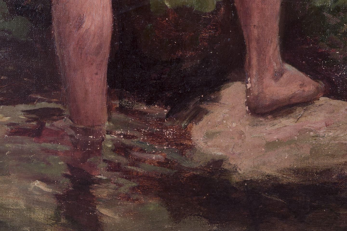 John Yeend King, Well Listed British Painter. Oil On Canvas. Two Boys Fishing. photo vinterior