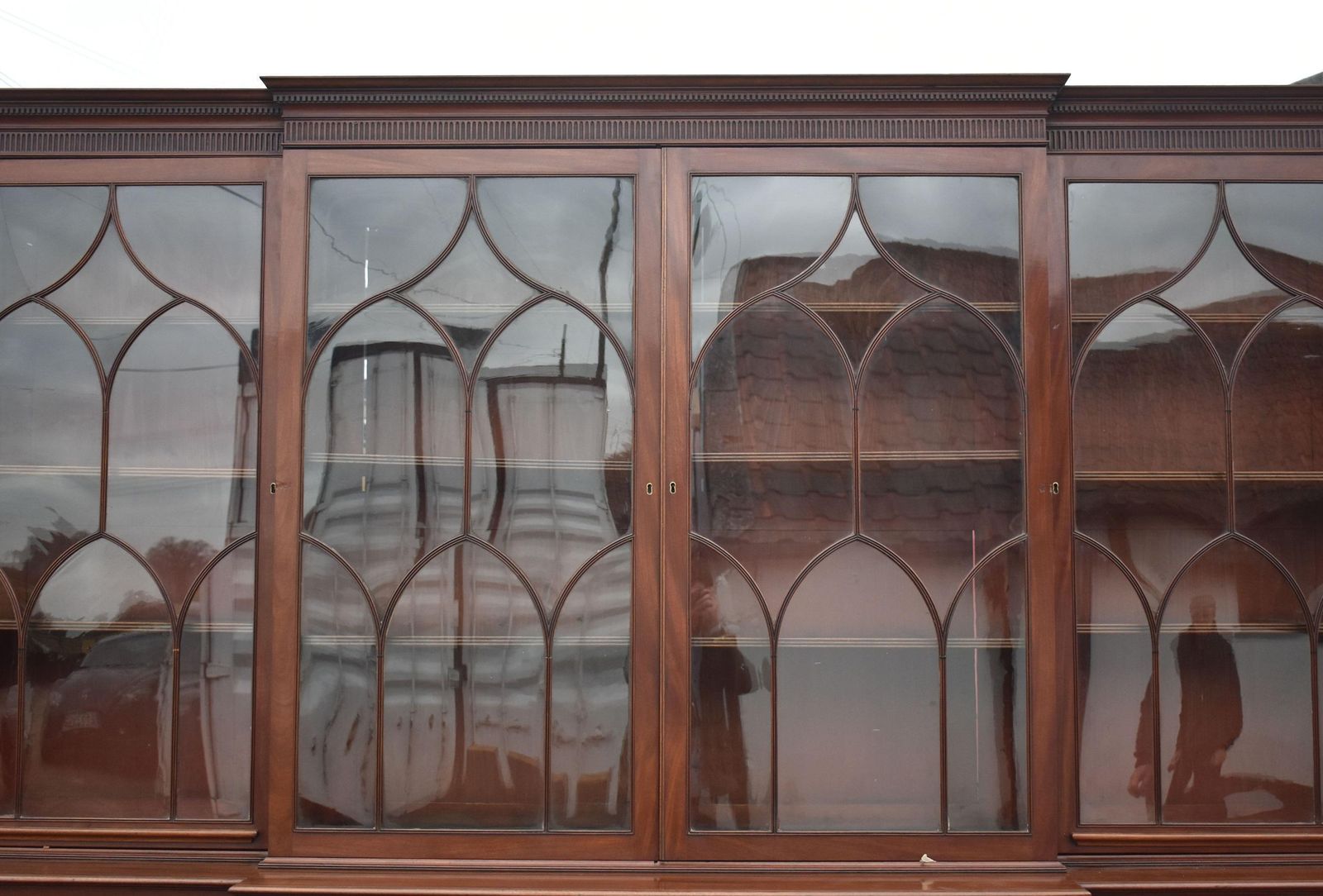 English George III Mahogany Secretaire Breakfront Bookcase photo vintage