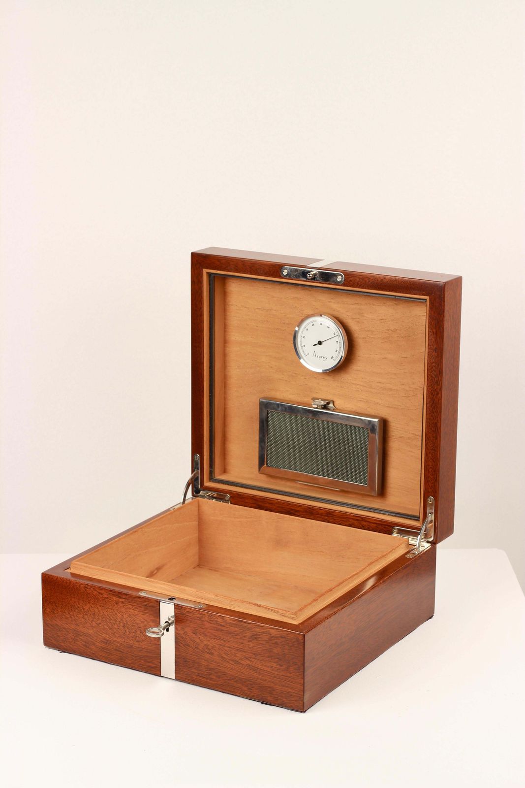 photo for sale Asprey London Silver Banded Rosewood Humidor With Key And Hygrometer 2005