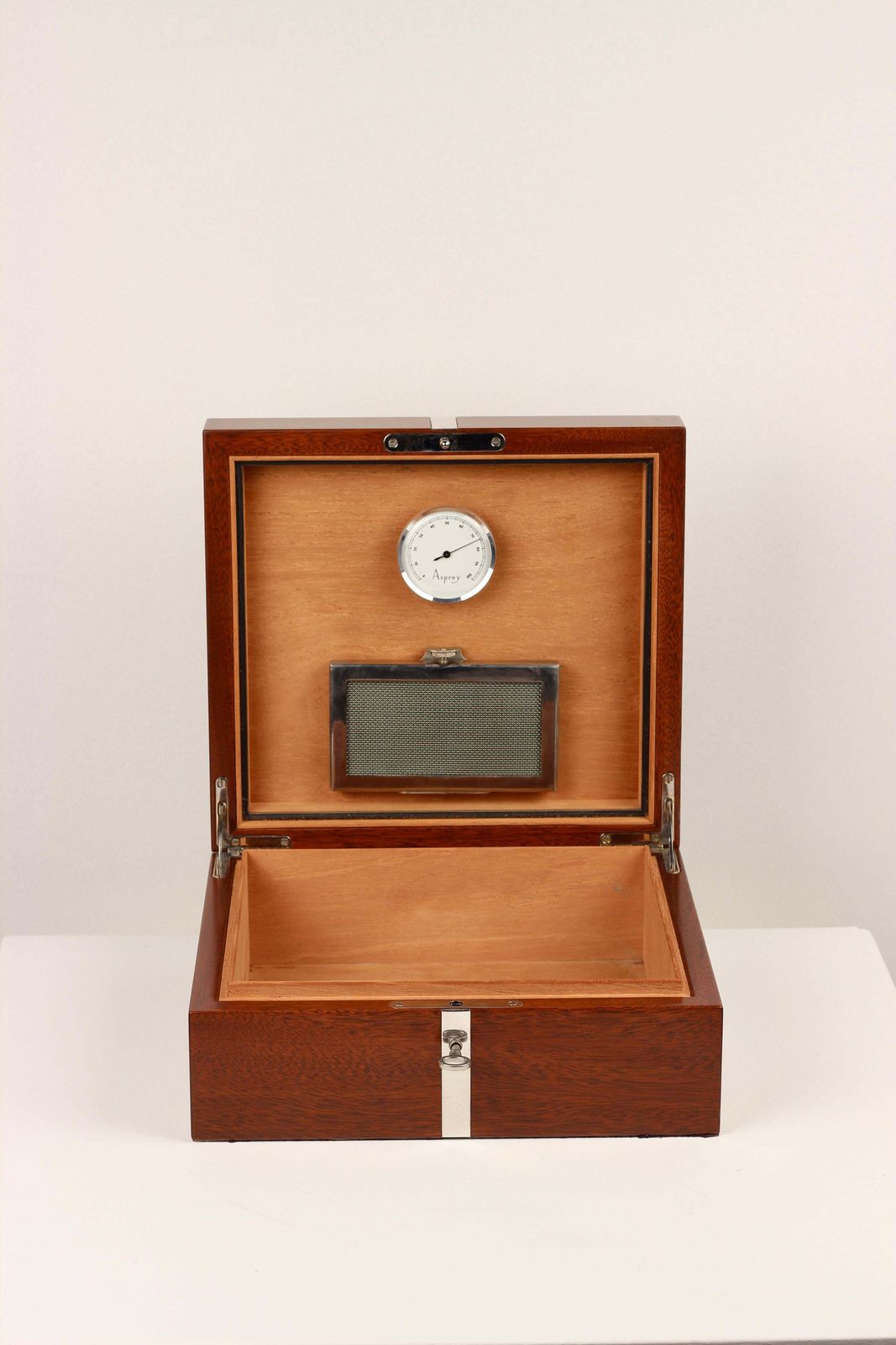 Home Decor Asprey London Silver Banded Rosewood Humidor With Key And Hygrometer 2005 photo