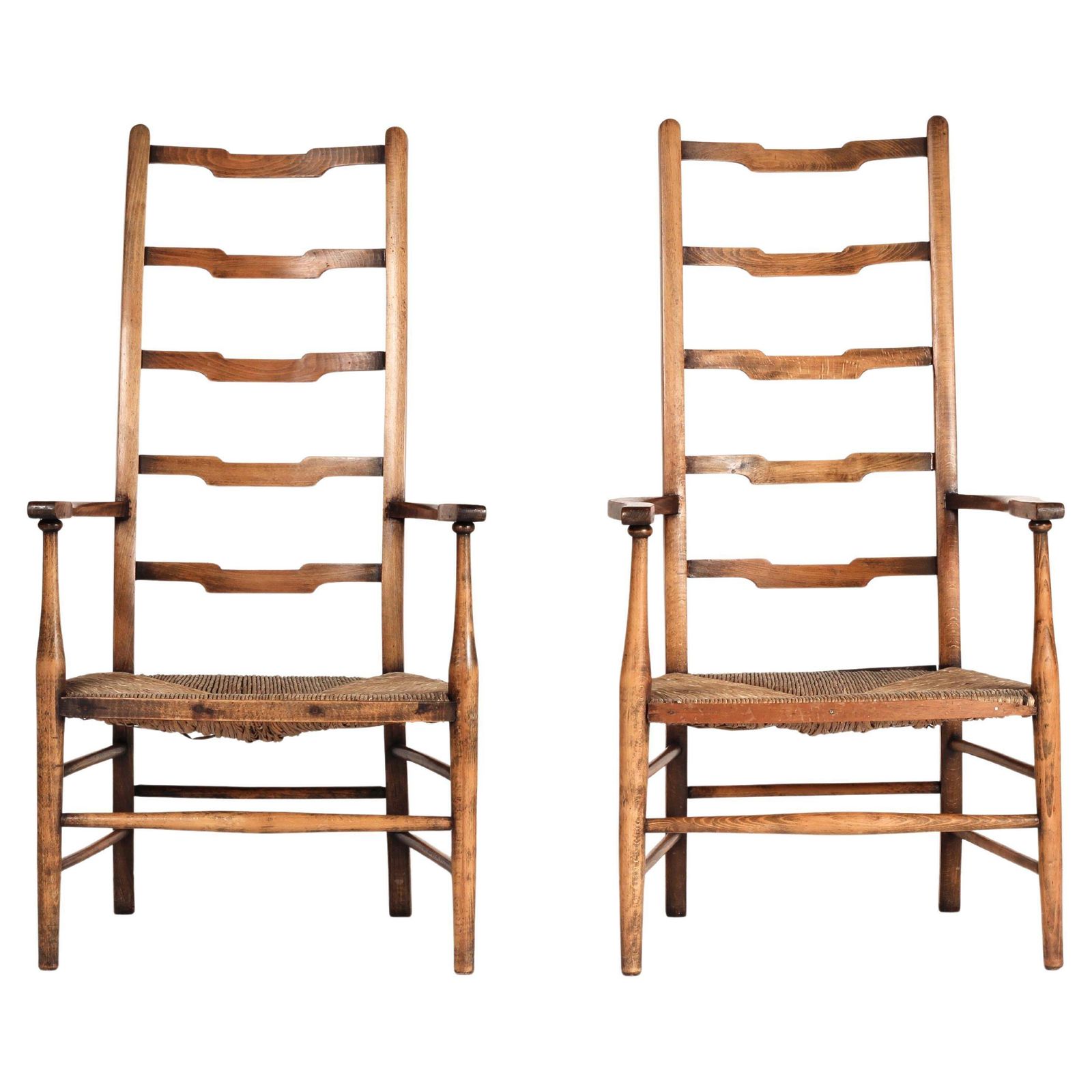A Pair Of Arts And Crafts Ladder Back Chairs Early 1900’s England