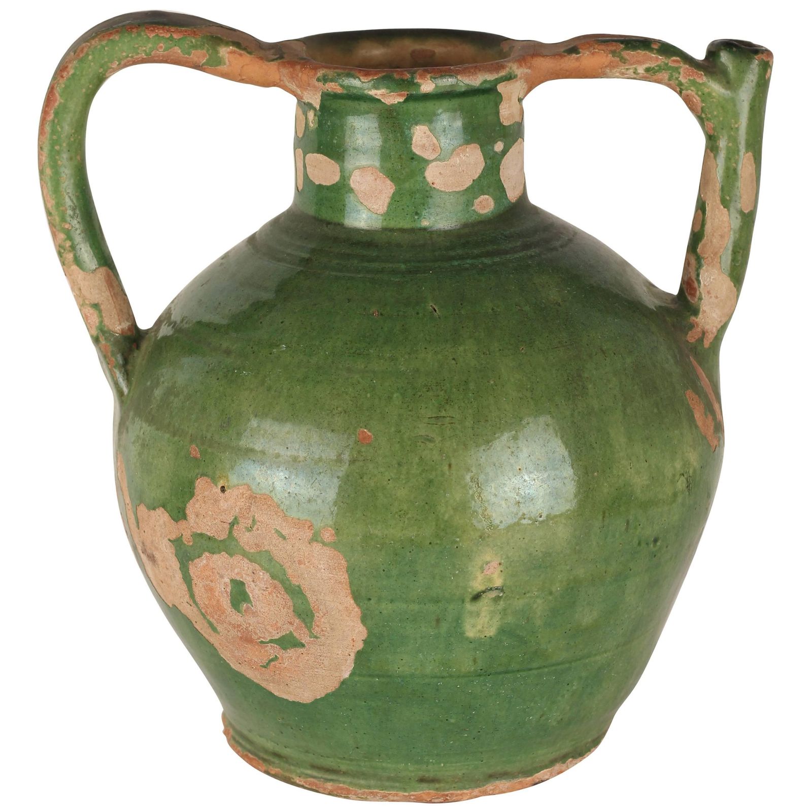 Antique French Glazed Terracotta Water Spout Jug   Authentic Southern France
