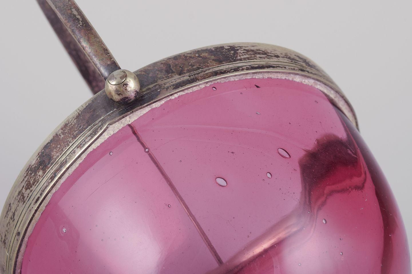 Danish Bonbonniere In Purple Art Glass With A Lid In Silver Plated Metal. photo 148.0