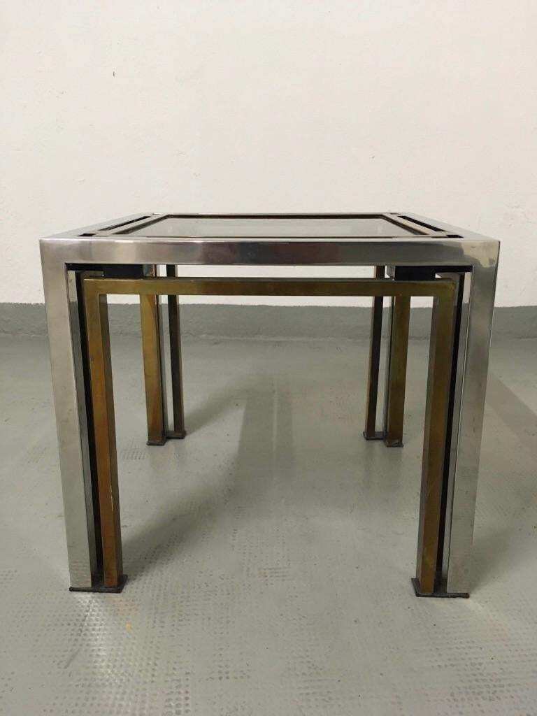 Romeo Rega Brass, Chrome And Tinted Glass Side Table, Italy, 1970s photo for sale