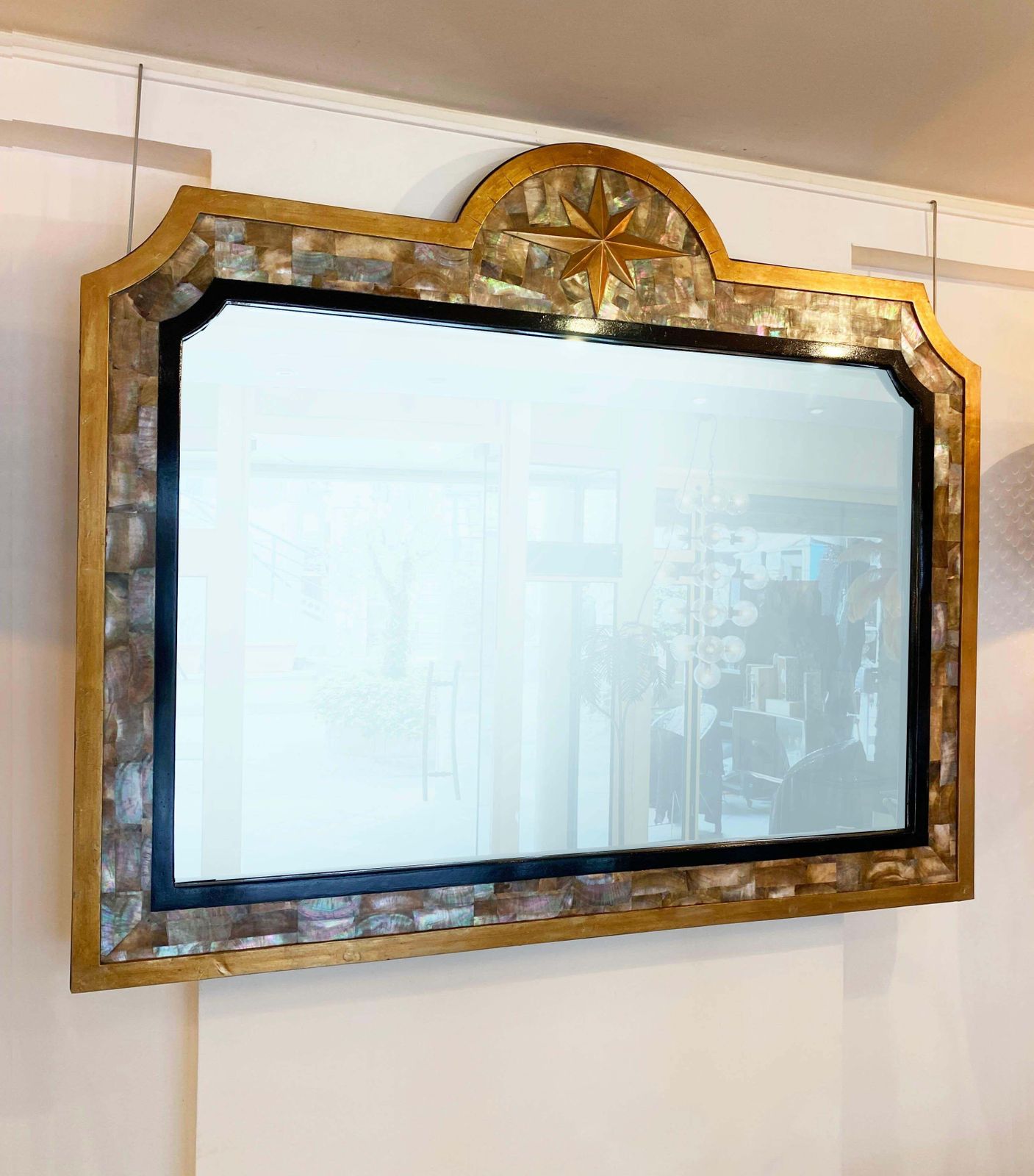 Sublime Mirror Tahitian Mother Of Pearl, Gilded Wood And Glass 1940 photo buy