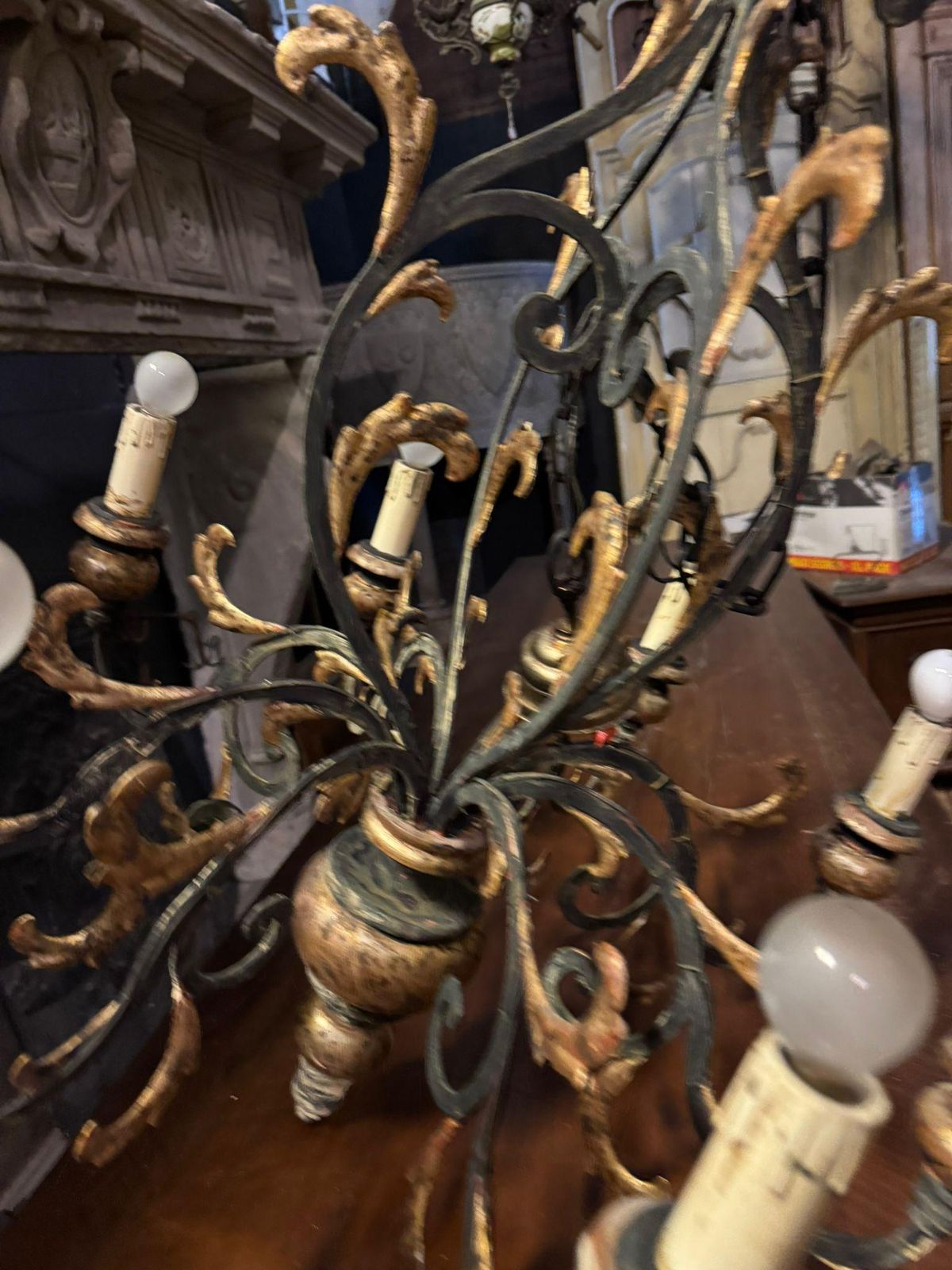 Ceiling Chandelier In Sheet Metal And Gilded Wood, Italy photo 1213.0