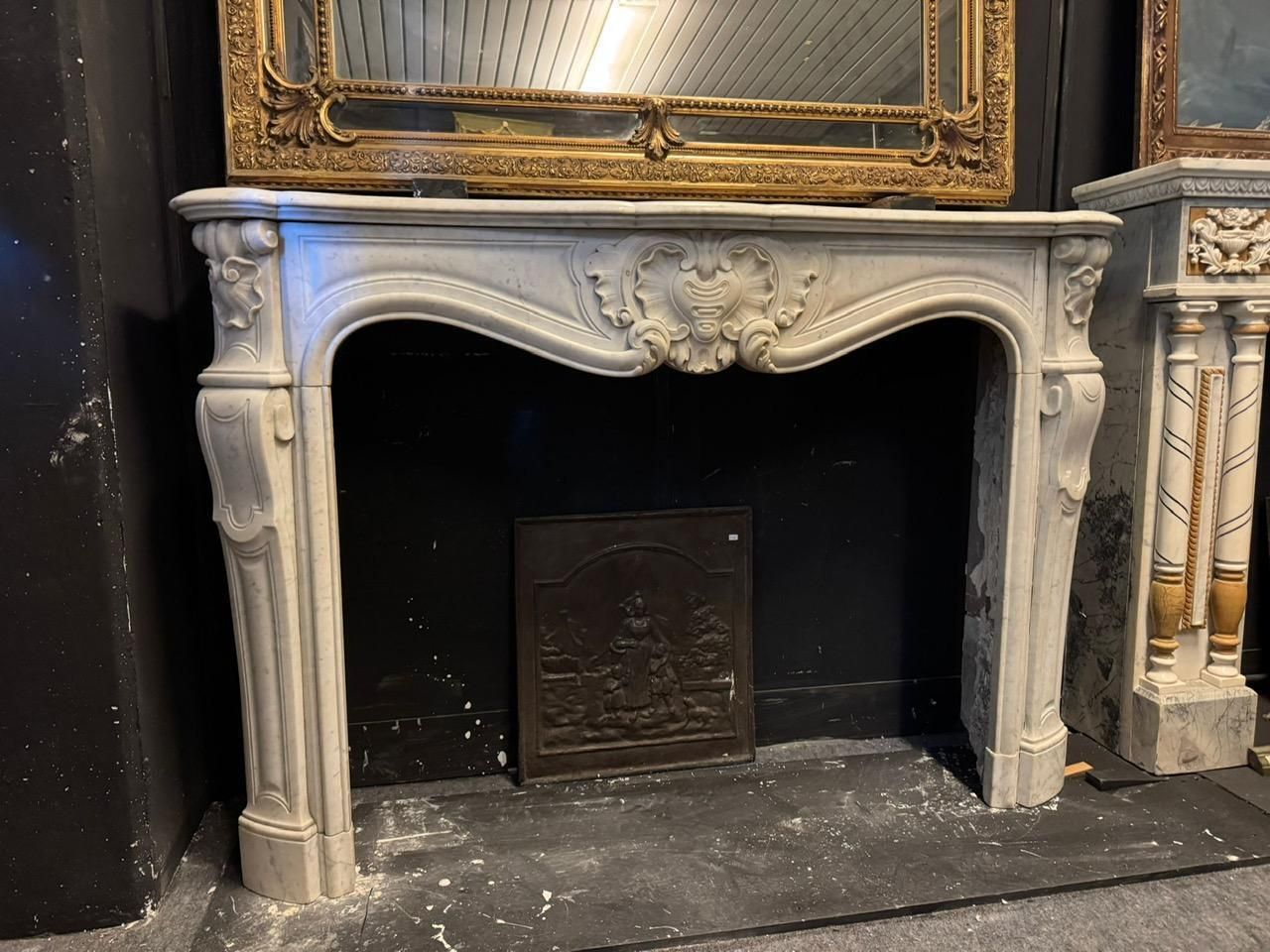 Important And Beautiful Fireplace Mantel In Carved White Carrara Marble, France photo vintage