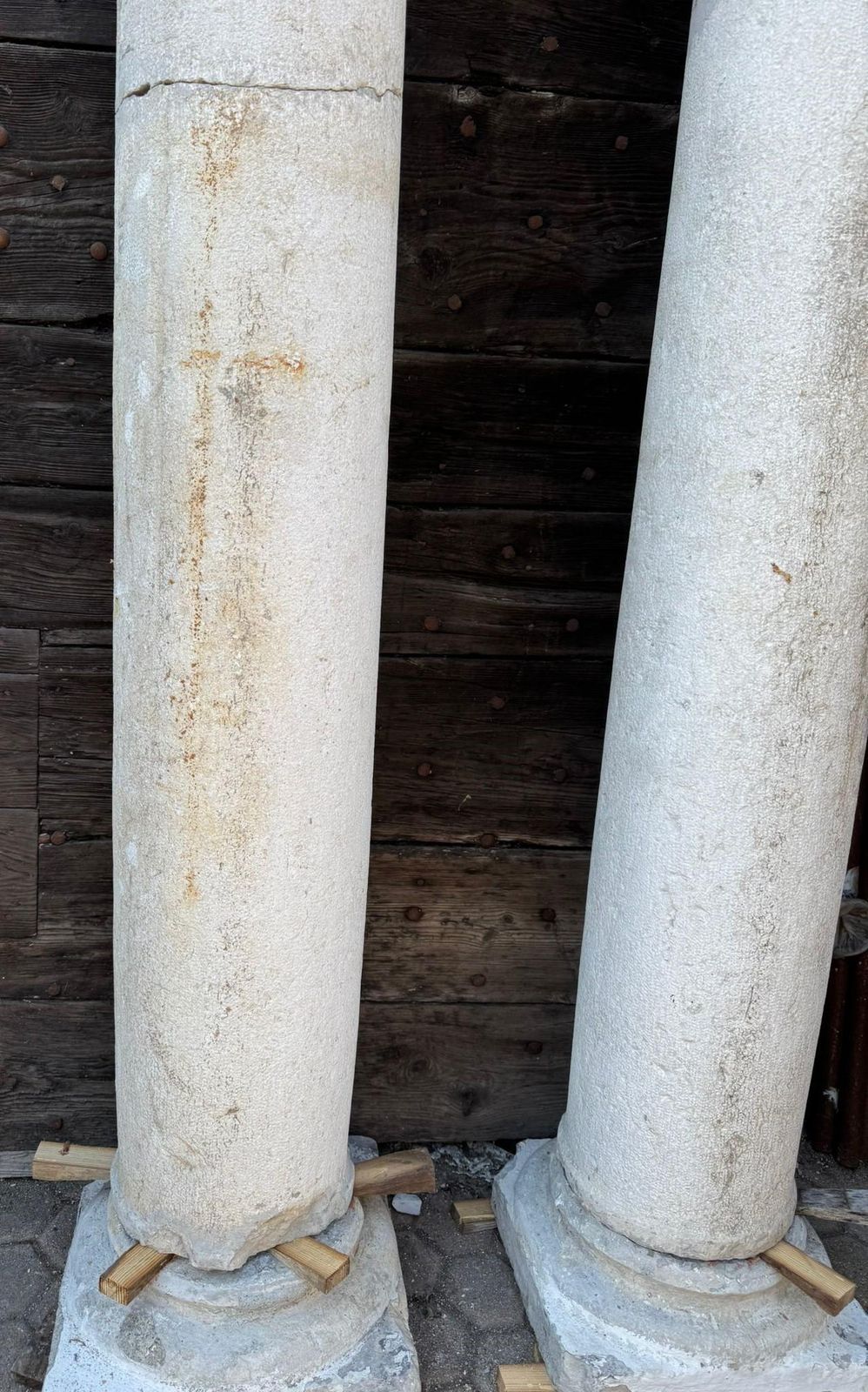Pair Of Botticino Columns With Capitals And Base, Italy photo vintage