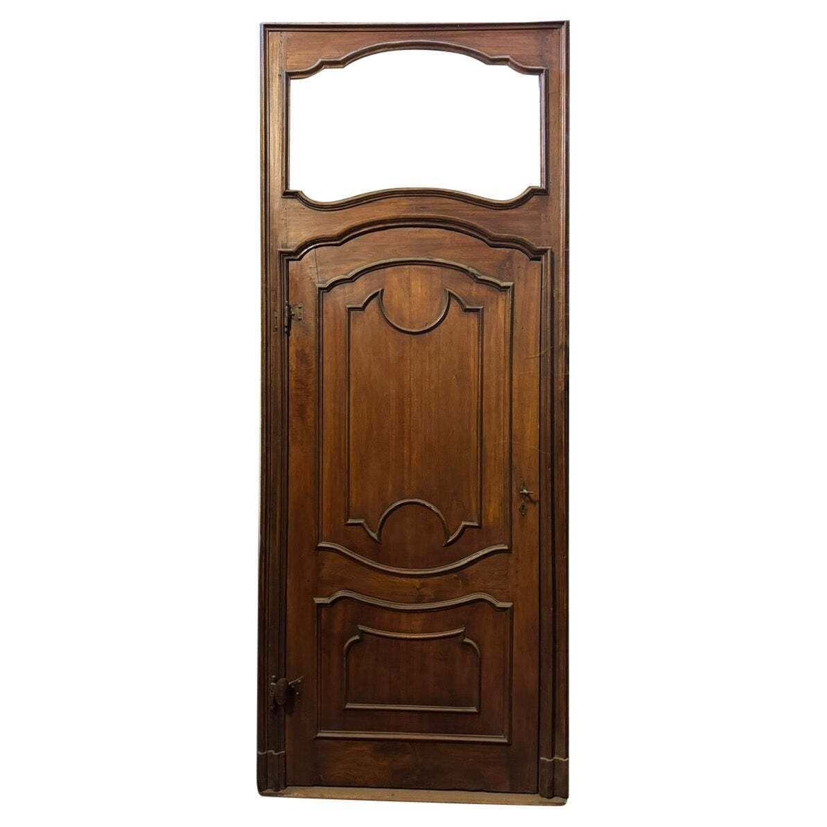 Carved Walnut Door With A Tall Frame And Space For An Overdoor, Italy
