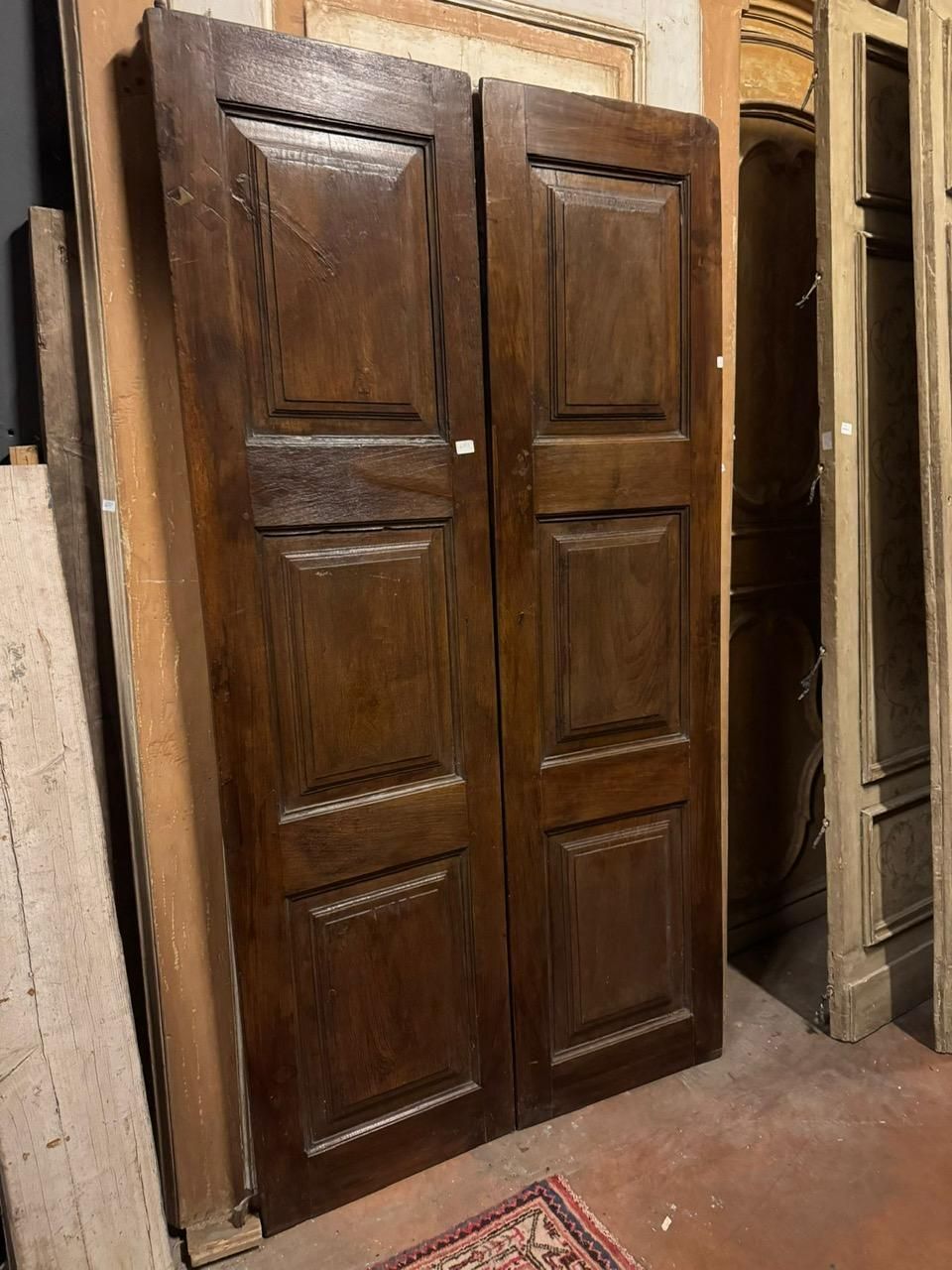 Antique Door In Walnut Wood, Two Leaves With Carved Panels, Italy photo 3098.0