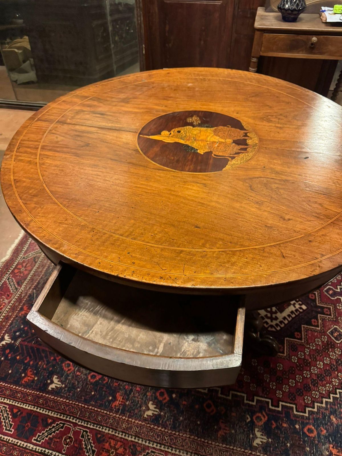 Walnut Living Room Table, Featuring A Round Top With Central Inlay, Italy photo buy