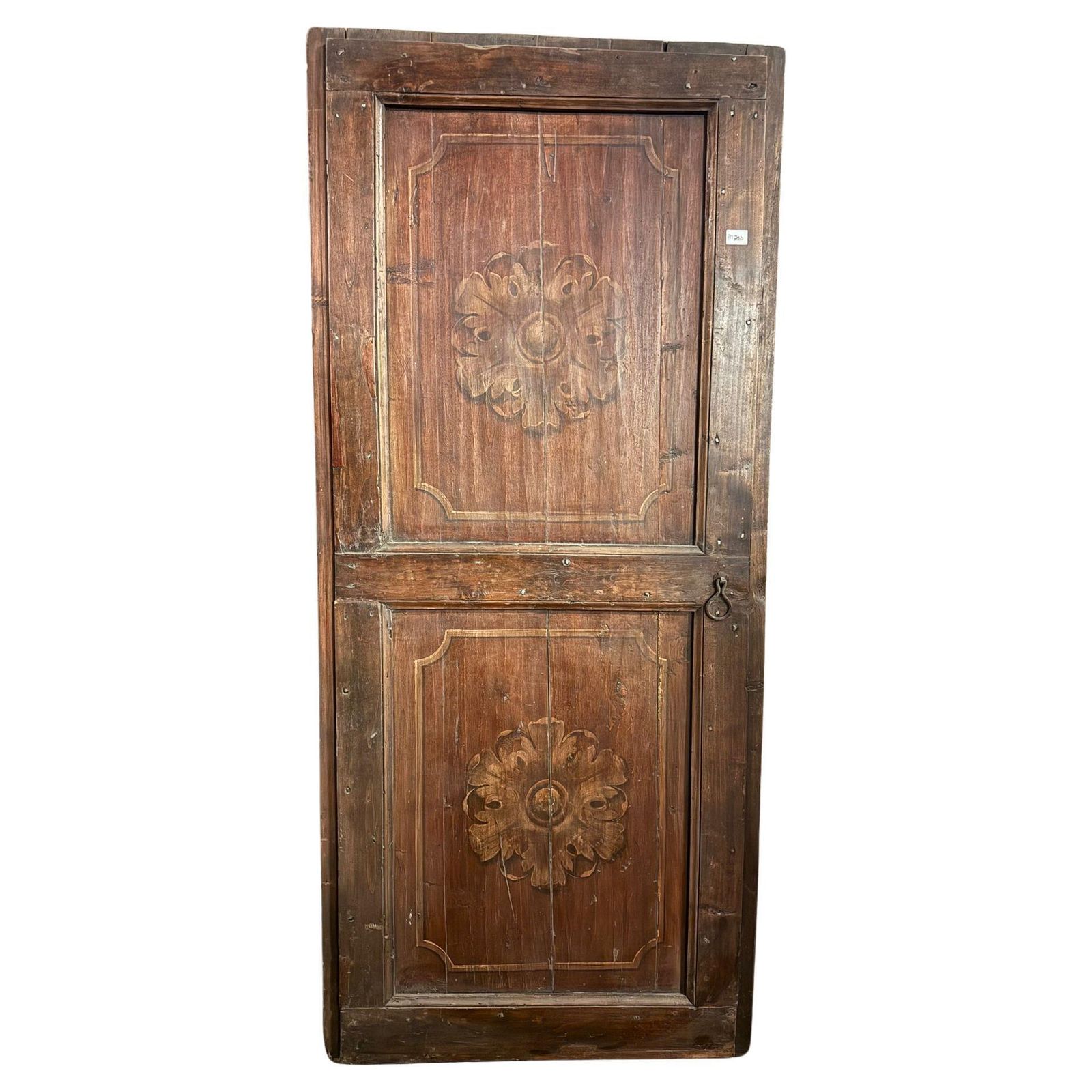 Rustic Single Leaf Door In Larch Wood, Squared And Painted Panels, Italy