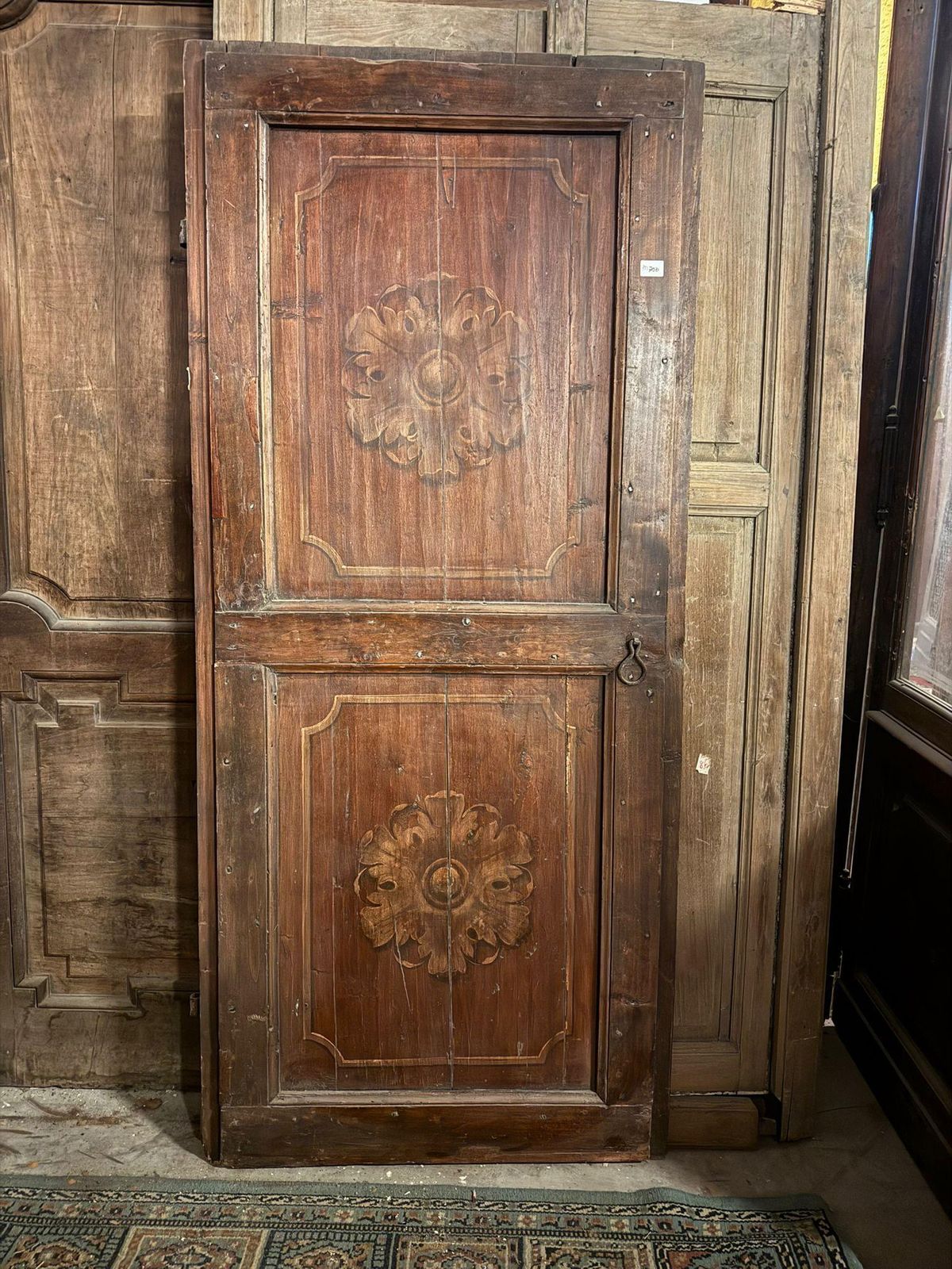 Rustic Single Leaf Door In Larch Wood, Squared And Painted Panels, Italy photo furniture