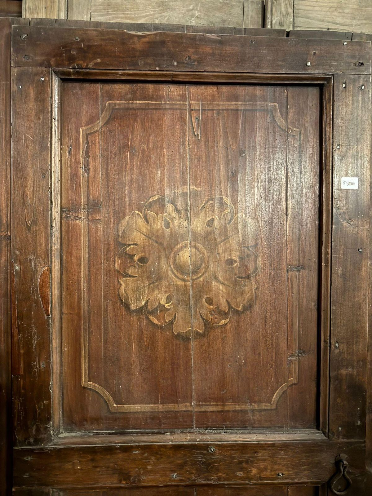Rustic Single Leaf Door In Larch Wood, Squared And Painted Panels, Italy photo vintage