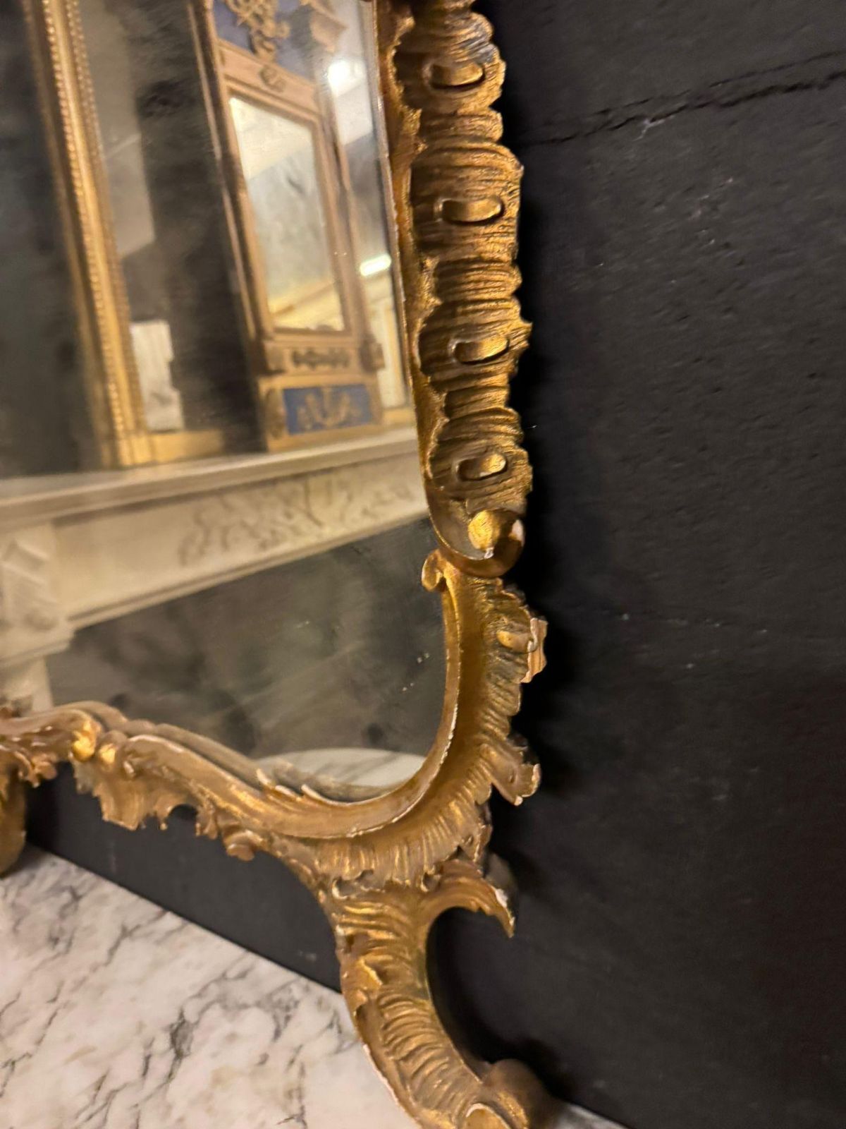 Console With Mirror In Carved And Gilded Wood And Base Table, Italy photo vintage