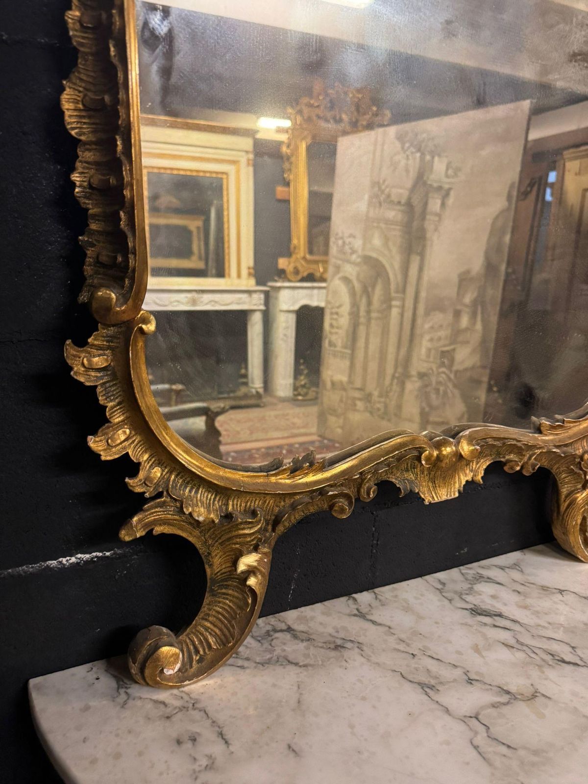 Furniture Console With Mirror In Carved And Gilded Wood And Base Table, Italy photo