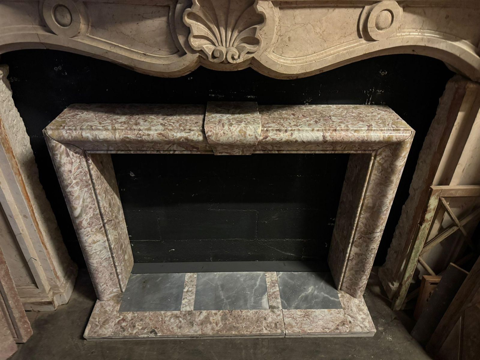photo for sale Art Deco Mantle Fireplace In Peach Blossom Marble, Italy