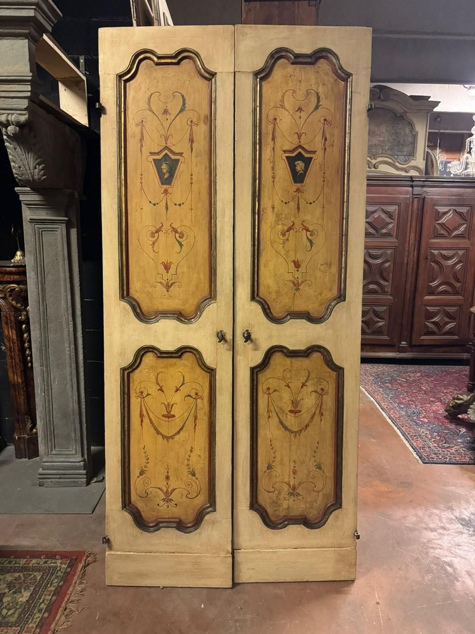 Double Door In Lacquered And Painted Wood, Golden Moldings, Italy photo buy