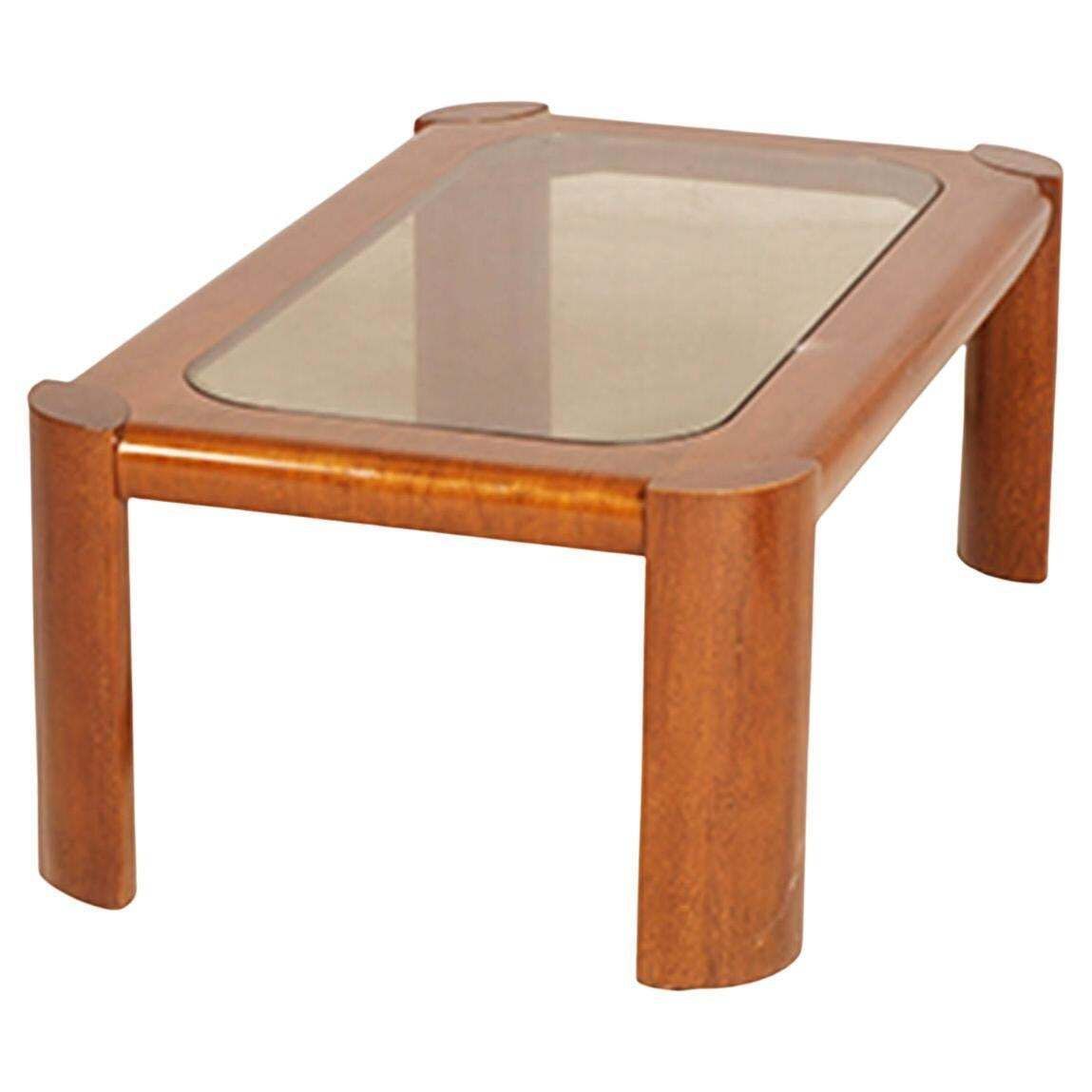 1970s Cassina Coffee Table In Teak Wood With Bronzed Smoked Glass