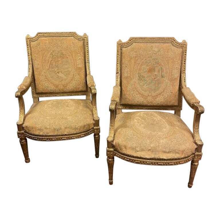 Pair Of Louis XV Armchairs In Carved And Gilded Wood, France