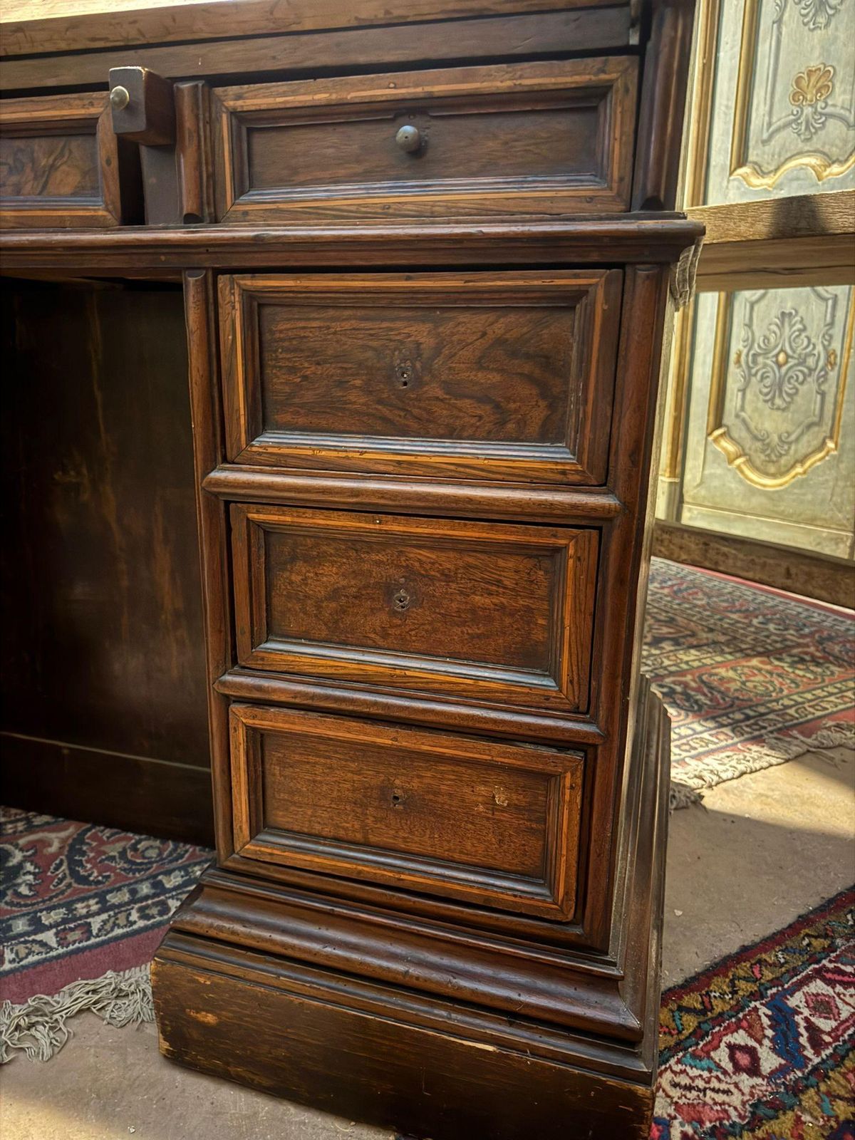 Walnut Reception Desk With Rich Decorations On The Sides And Back, Italy photo Furniture