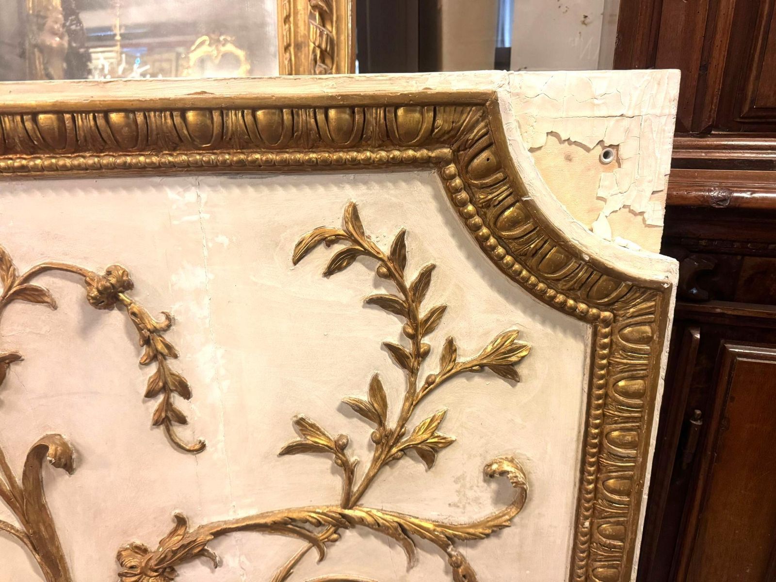 Wood And Plaster Panel, Lacquered Floral And Leafy Decorations, Italy photo buy
