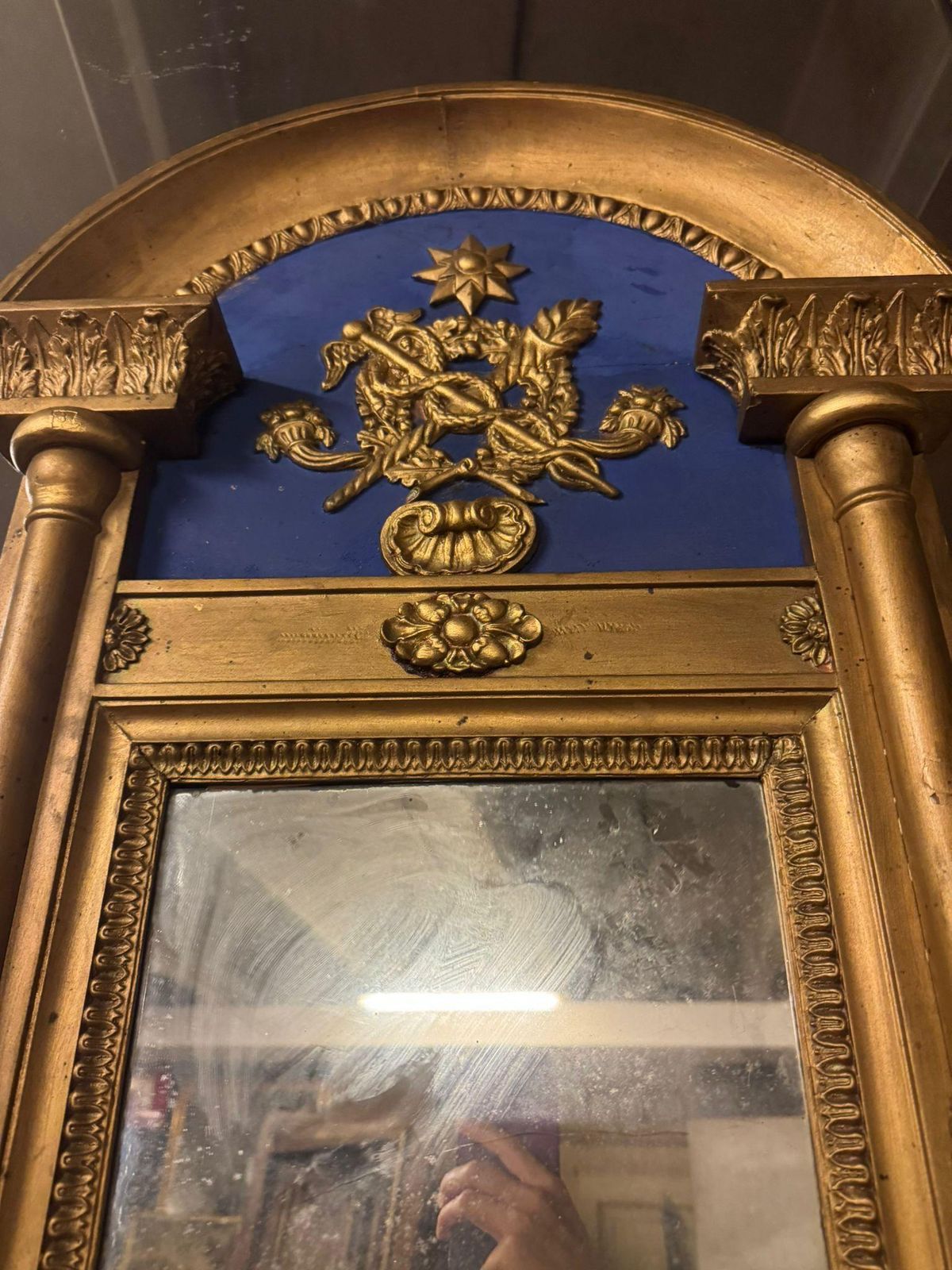 Blue And Gold Lacquered Wooden Mirror, With Medicine Symbol, Italy photo 2773.0