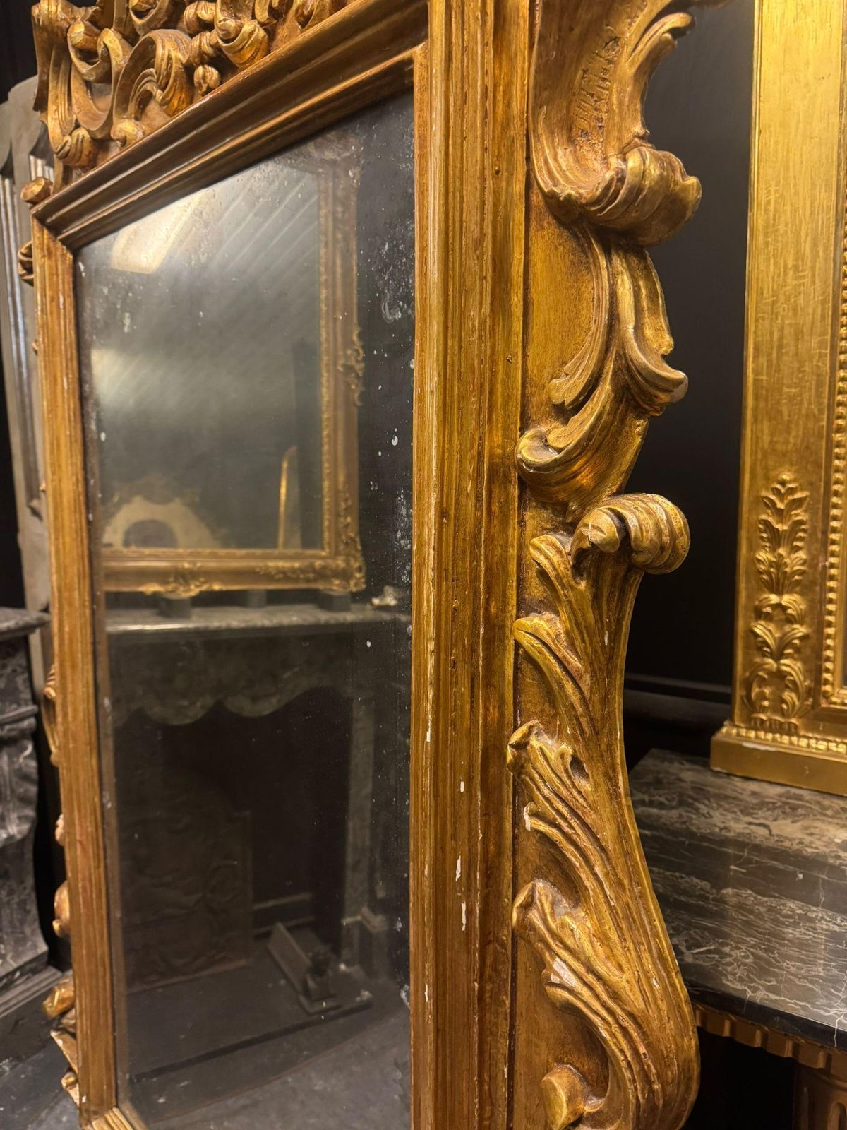 Floor Mirror In Gilded Wood, Richly Carved With Scroll Decorations, Italy photo 3008.0
