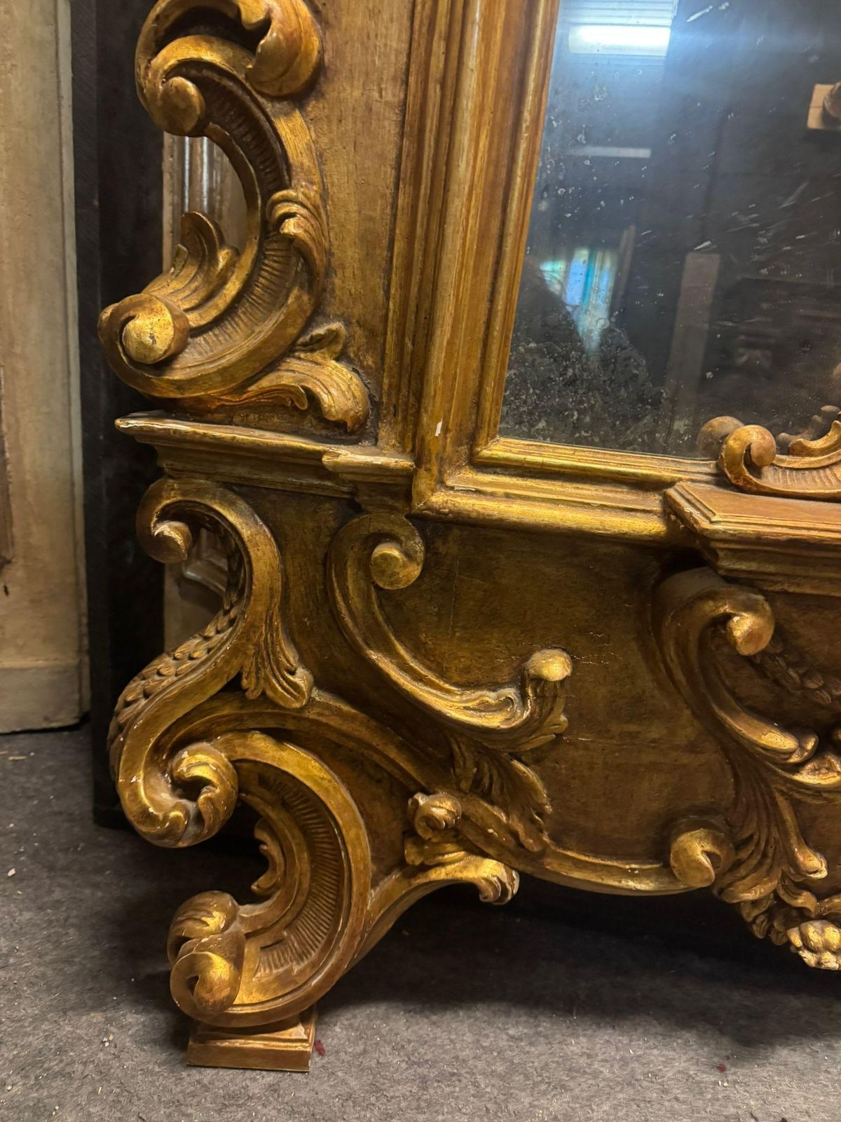 Floor Mirror In Gilded Wood, Richly Carved With Scroll Decorations, Italy photo buy