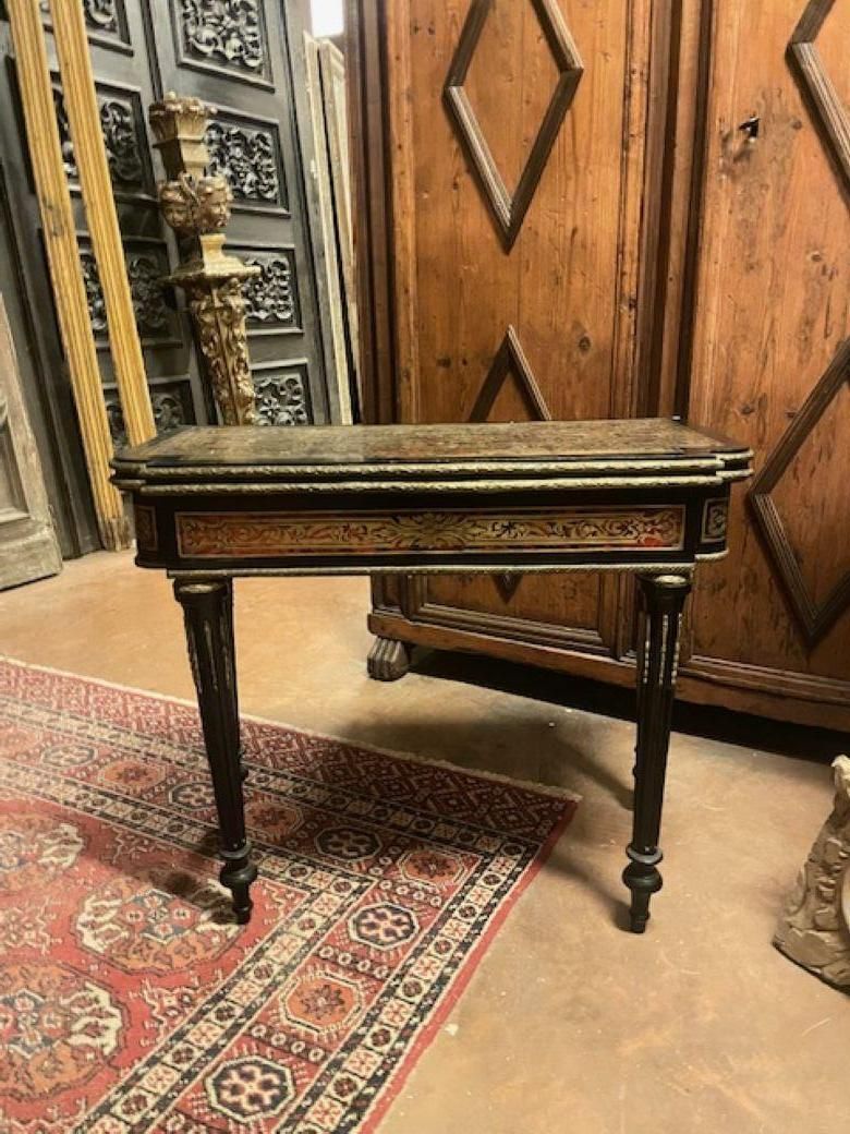 Boulle Style Game Table In Ebonized Wood And Gilded Decorations, France photo furniture