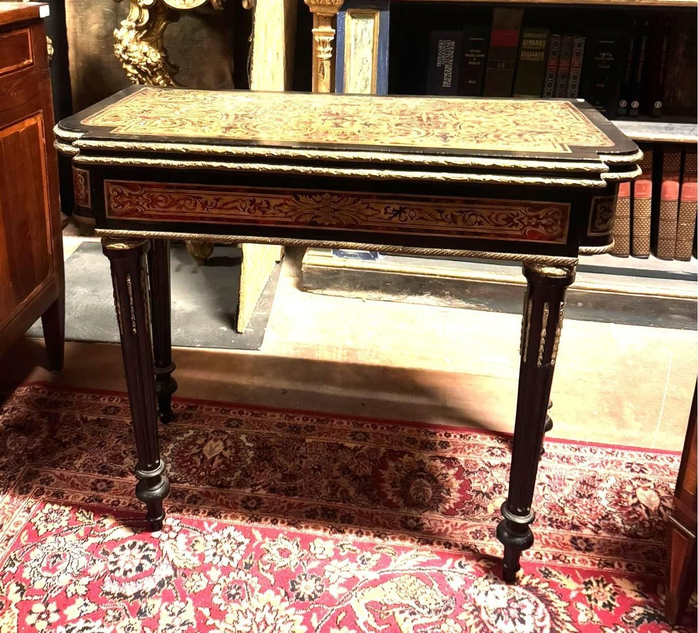 Boulle Style Game Table In Ebonized Wood And Gilded Decorations, France photo Furniture