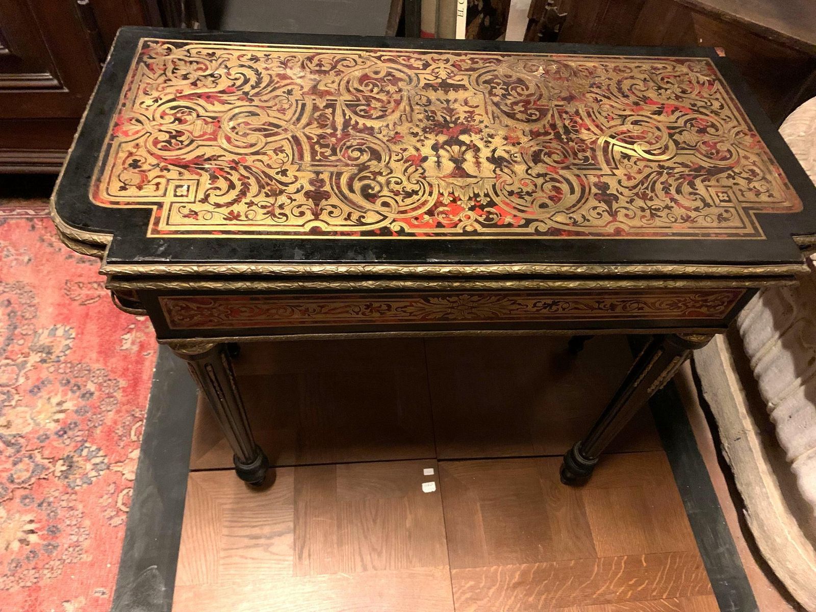 Boulle Style Game Table In Ebonized Wood And Gilded Decorations, France photo vintage