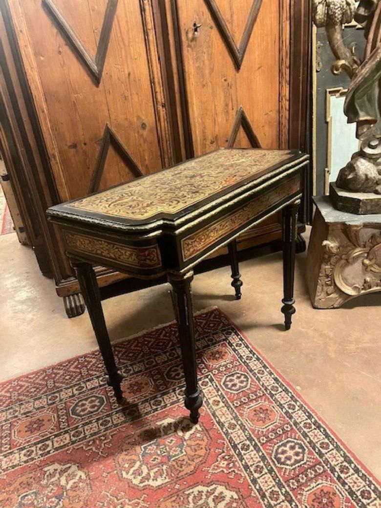 photo furniture Boulle Style Game Table In Ebonized Wood And Gilded Decorations, France