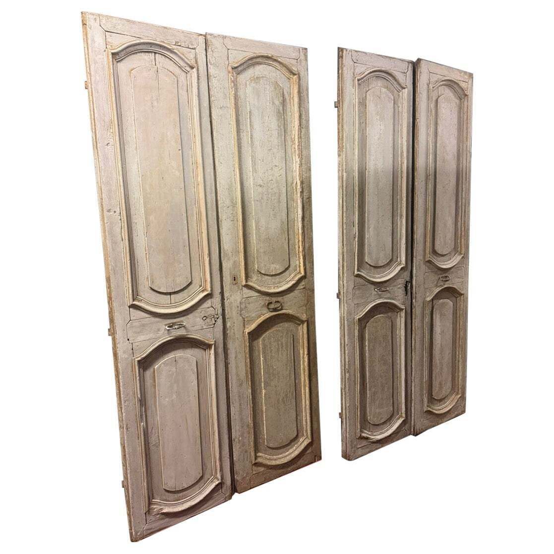 N.2 Double Interior Doors In Lacquered Wood, In First Patina, Italy
