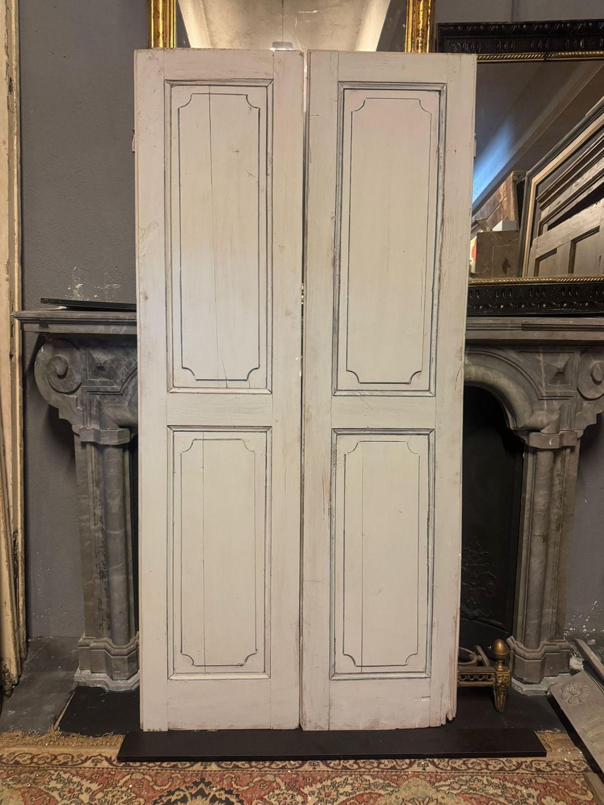 Double Door In Lacquered Wood, Light Blue And Grey Dust, Italy photo vinterior