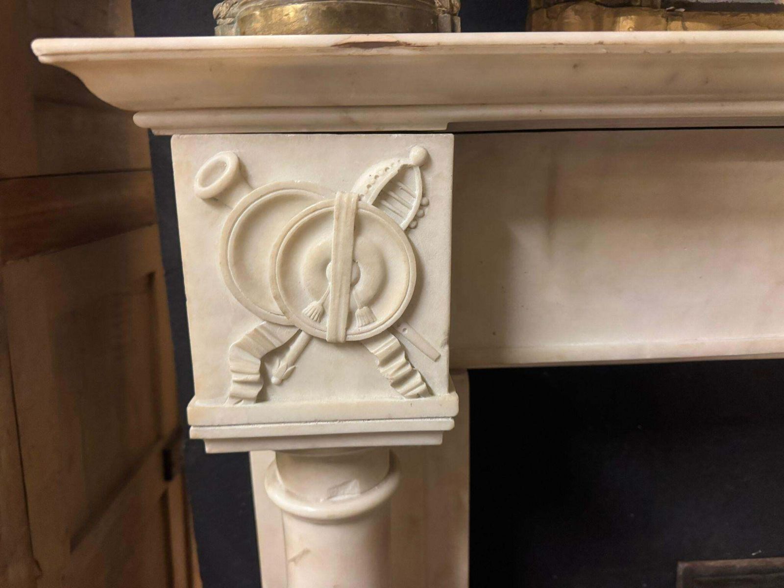 Empire Mantle Fireplace Carved In White Carrara Marble, France photo buy