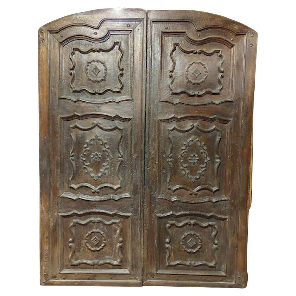 Solid And Baroque Double Leaf Walnut Entrance Door, Italy