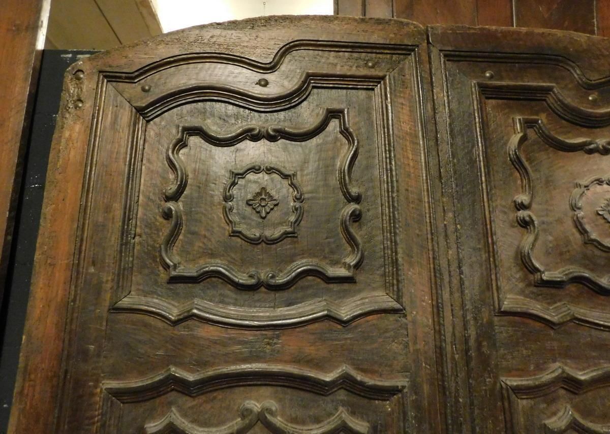 Solid And Baroque Double Leaf Walnut Entrance Door, Italy photo for sale