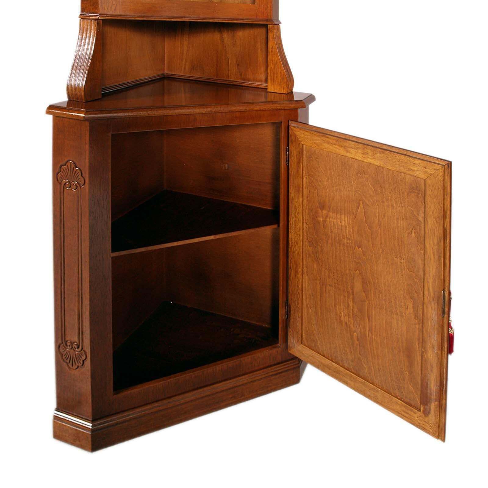 Italy Walnut Corner Display Cabinet From 1940s, Renaissance Style, Wax Polished photo Furniture