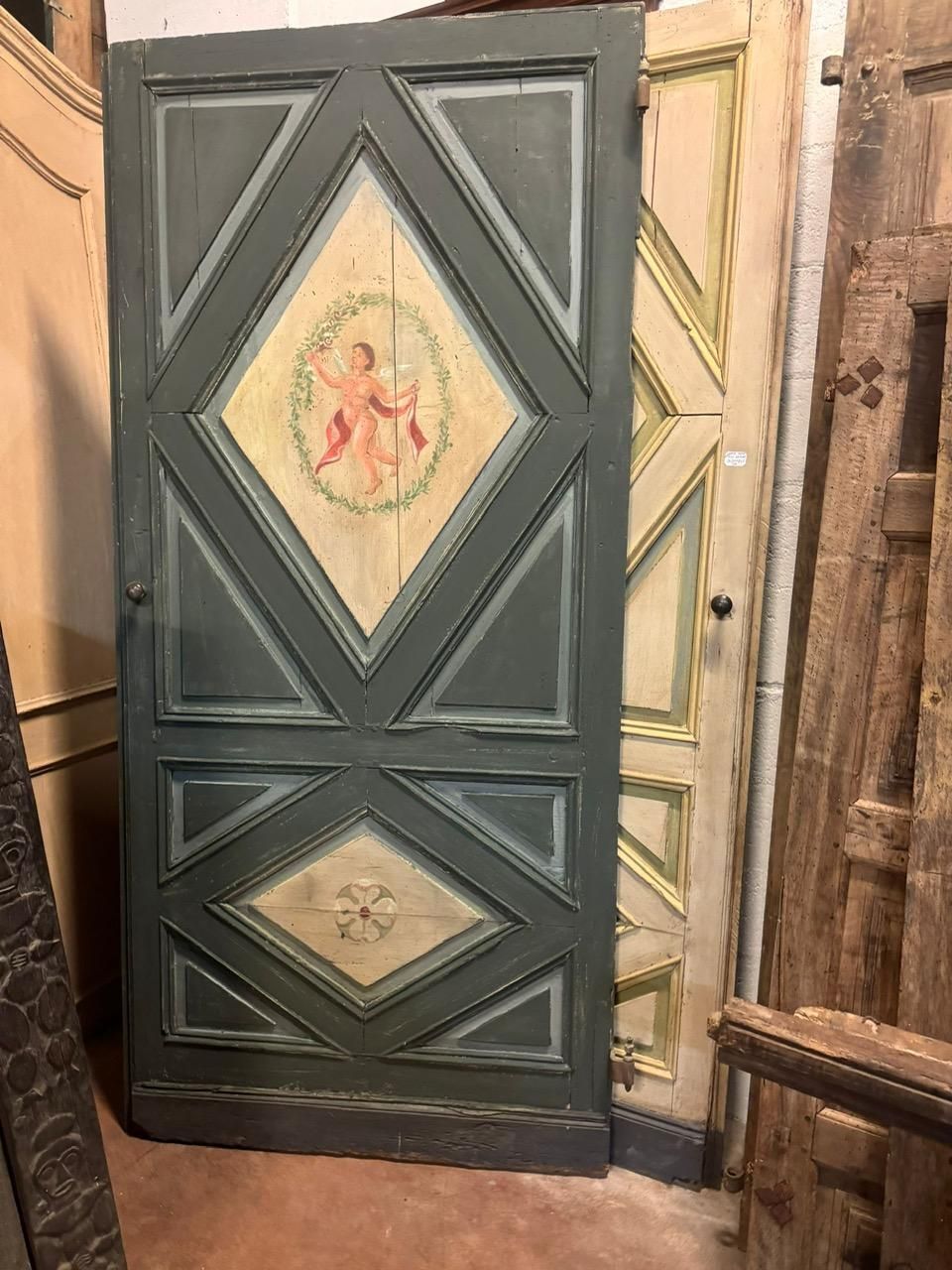 N.2 Single Leaf Doors Lacquered Wood, Not Identic Painted Dancing Angels, Taly photo furniture
