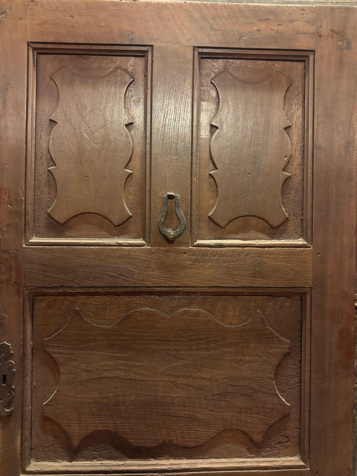 Walnut Wood Entrance Door With One Leaf Door And Carved Wavy Panels, Italy photo for sale