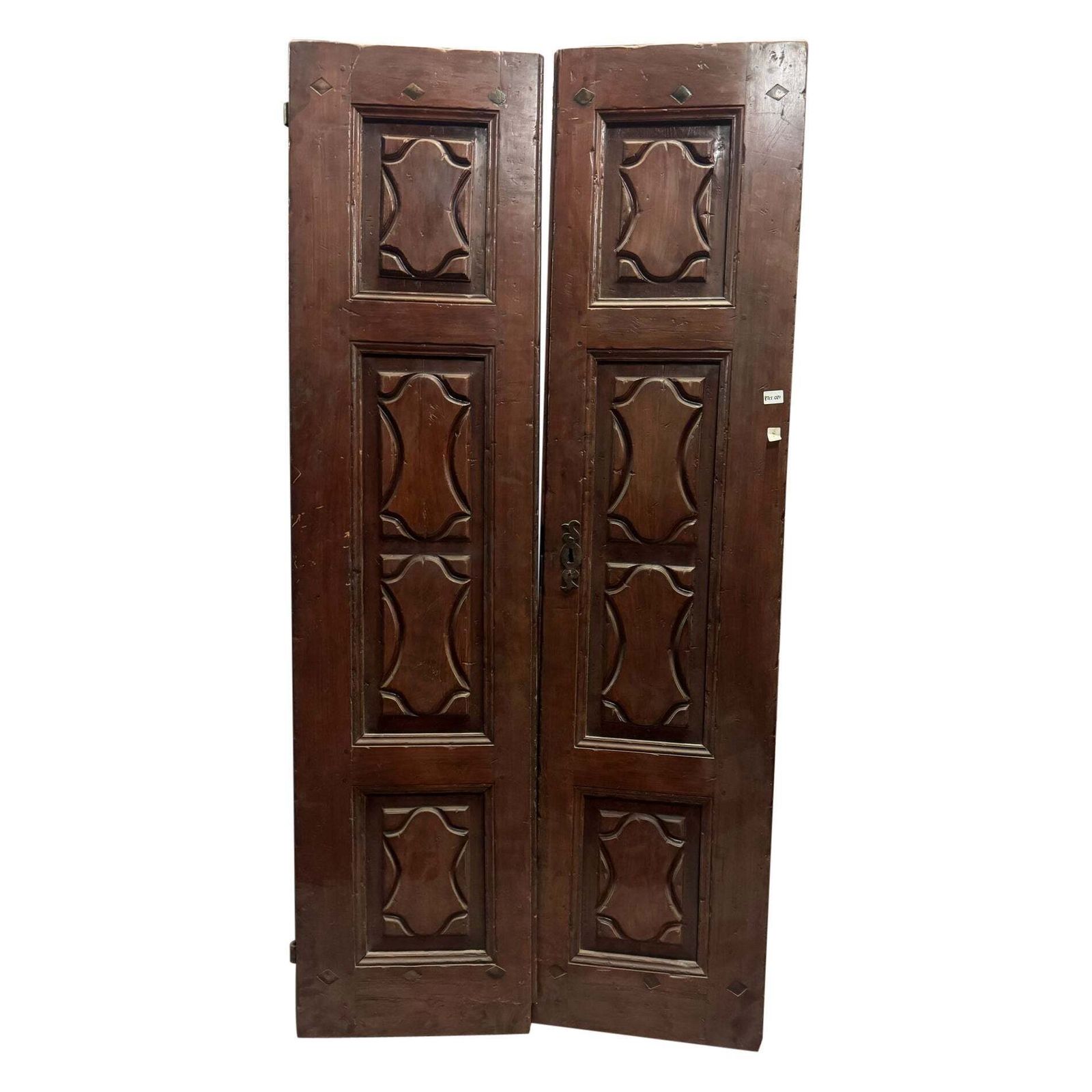 Entrance Door In Walnut Wood, With Two Solid Leaves, Italy