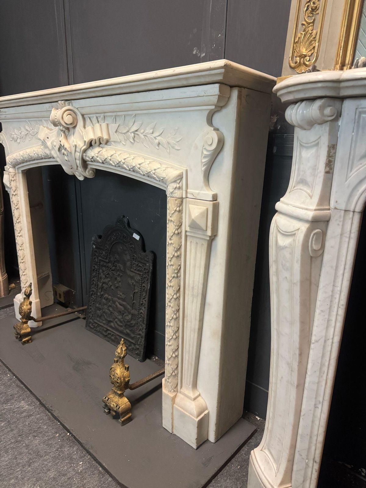Important Mantle Fireplace In White Carrara Marble, Richly Carved, Italy photo 6636.0