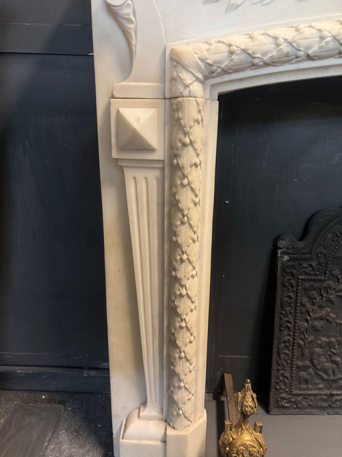 Important Mantle Fireplace In White Carrara Marble, Richly Carved, Italy photo vinterior