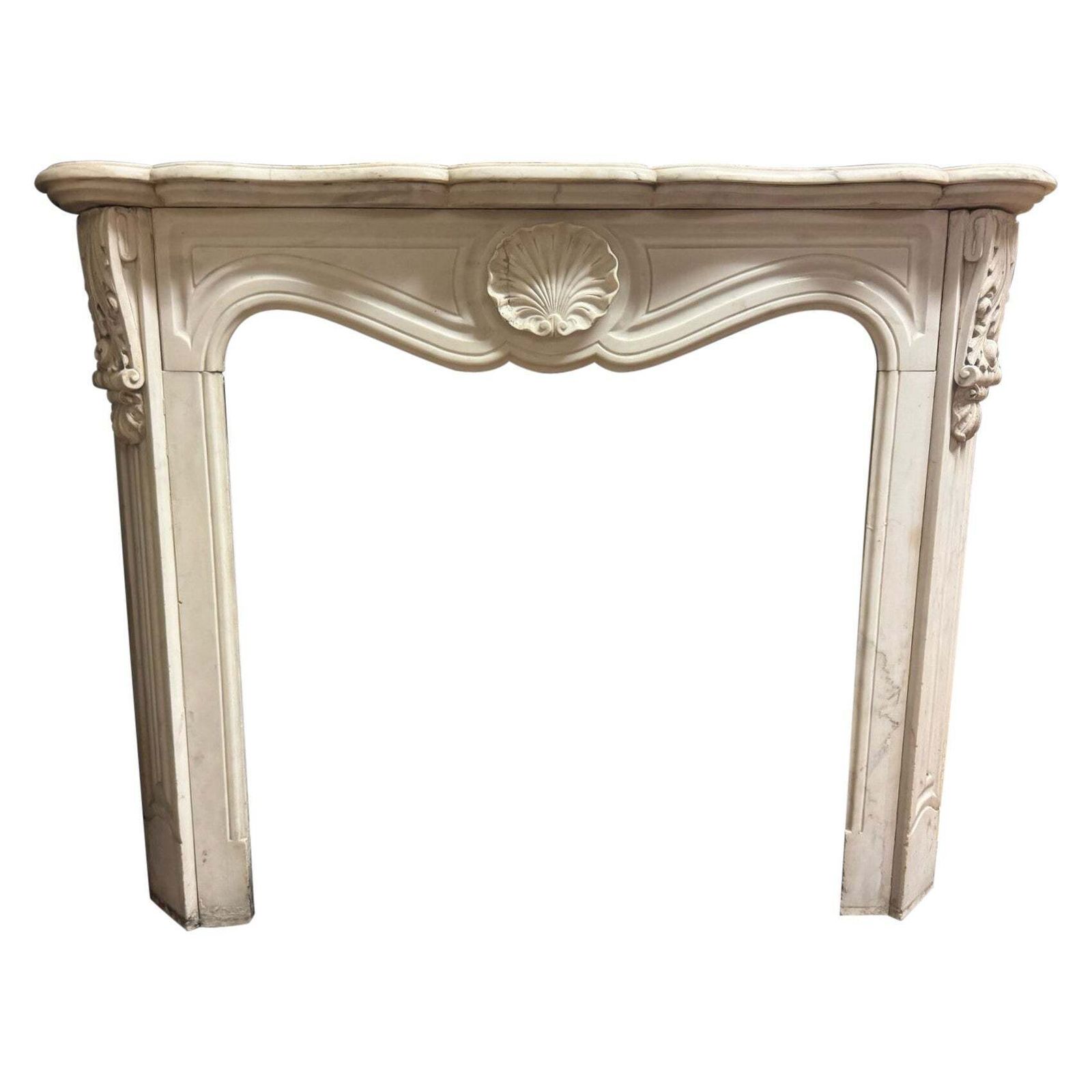 Fireplace Mantle In White Carrara Marble Carved With Shell, France