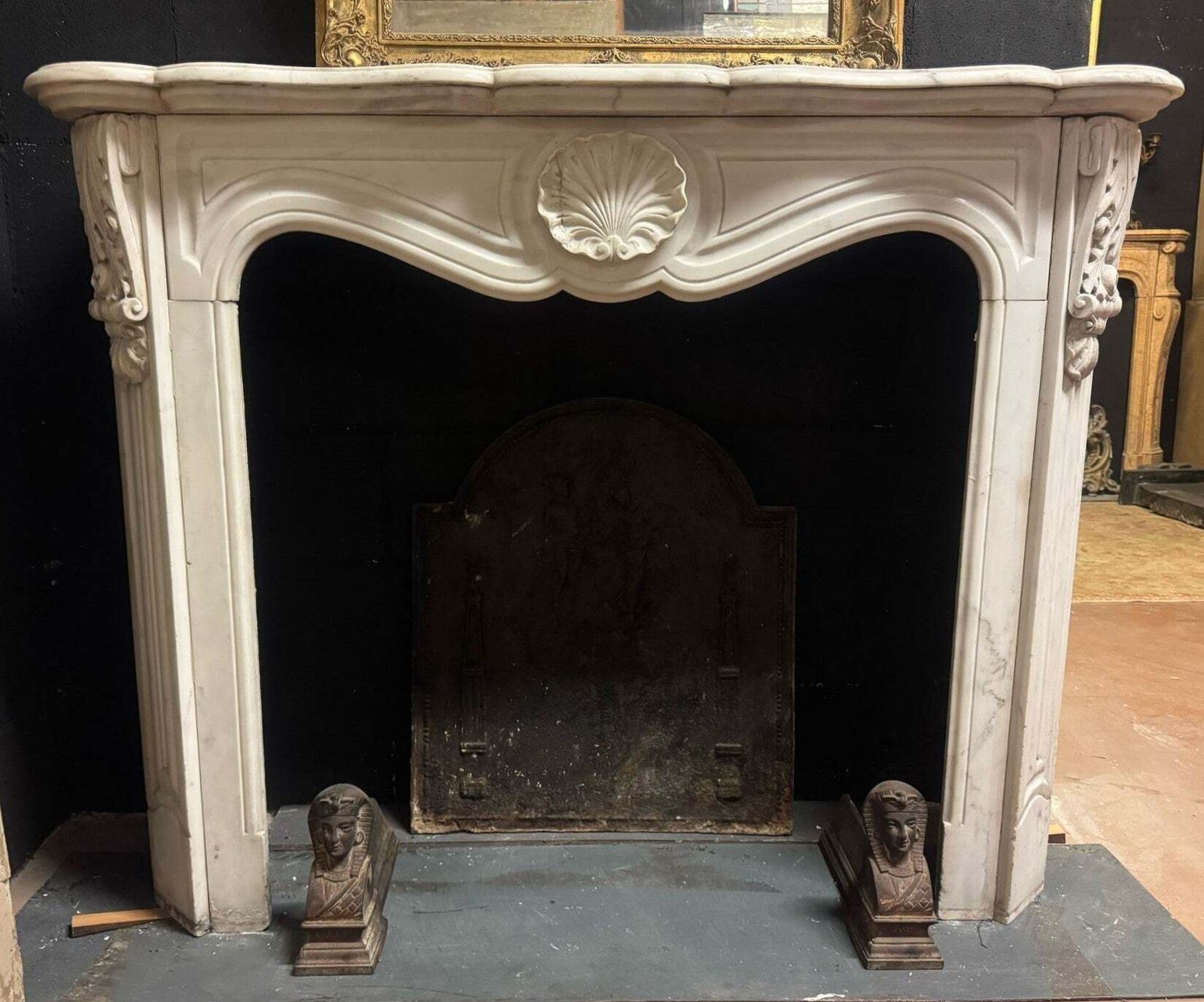 Fireplace Mantle In White Carrara Marble Carved With Shell, France photo furniture
