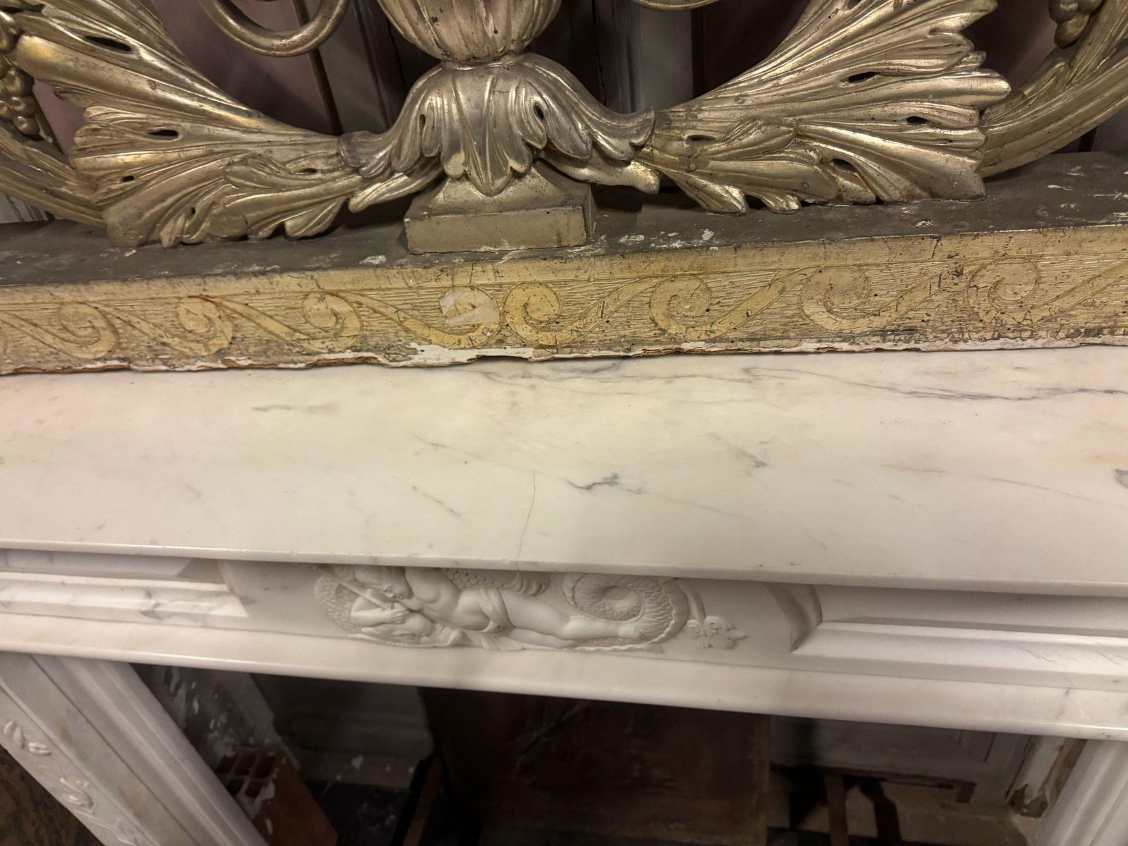 Important Mantle Fireplace In White Carrara Marble Richly Carved, Italy photo 5751.0