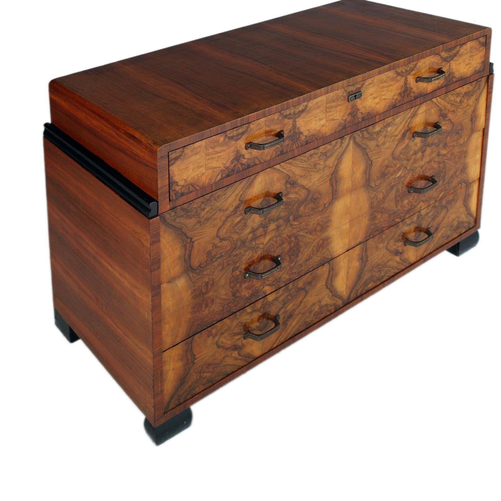 Art Deco Commode & Mirror In Walnut By Atelier Varedo, Gino Maggioni Attributed. photo 6984.0