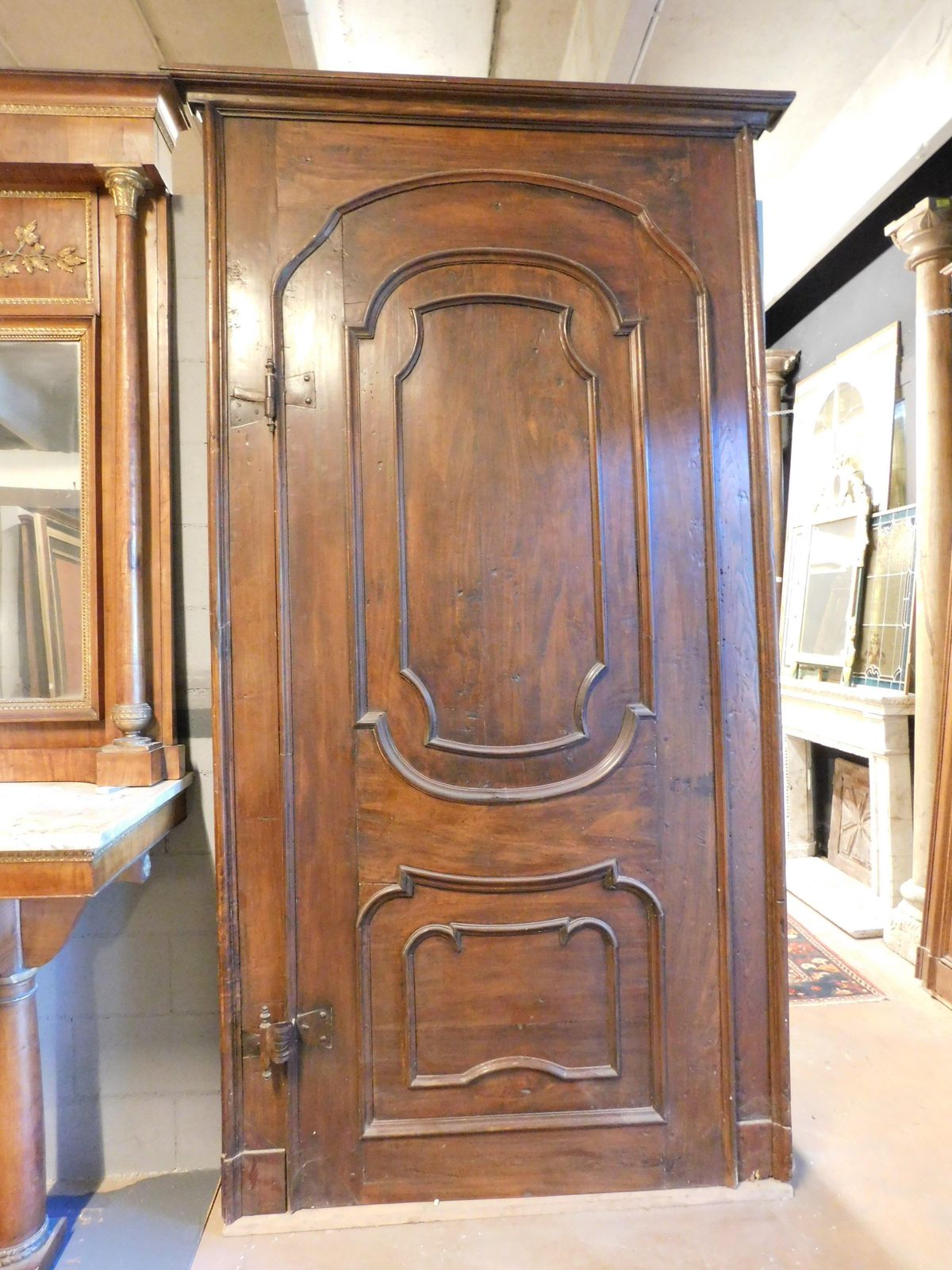 Single Leaf Poplar Door With Arched Panel And Carved Panel, Italy photo for sale
