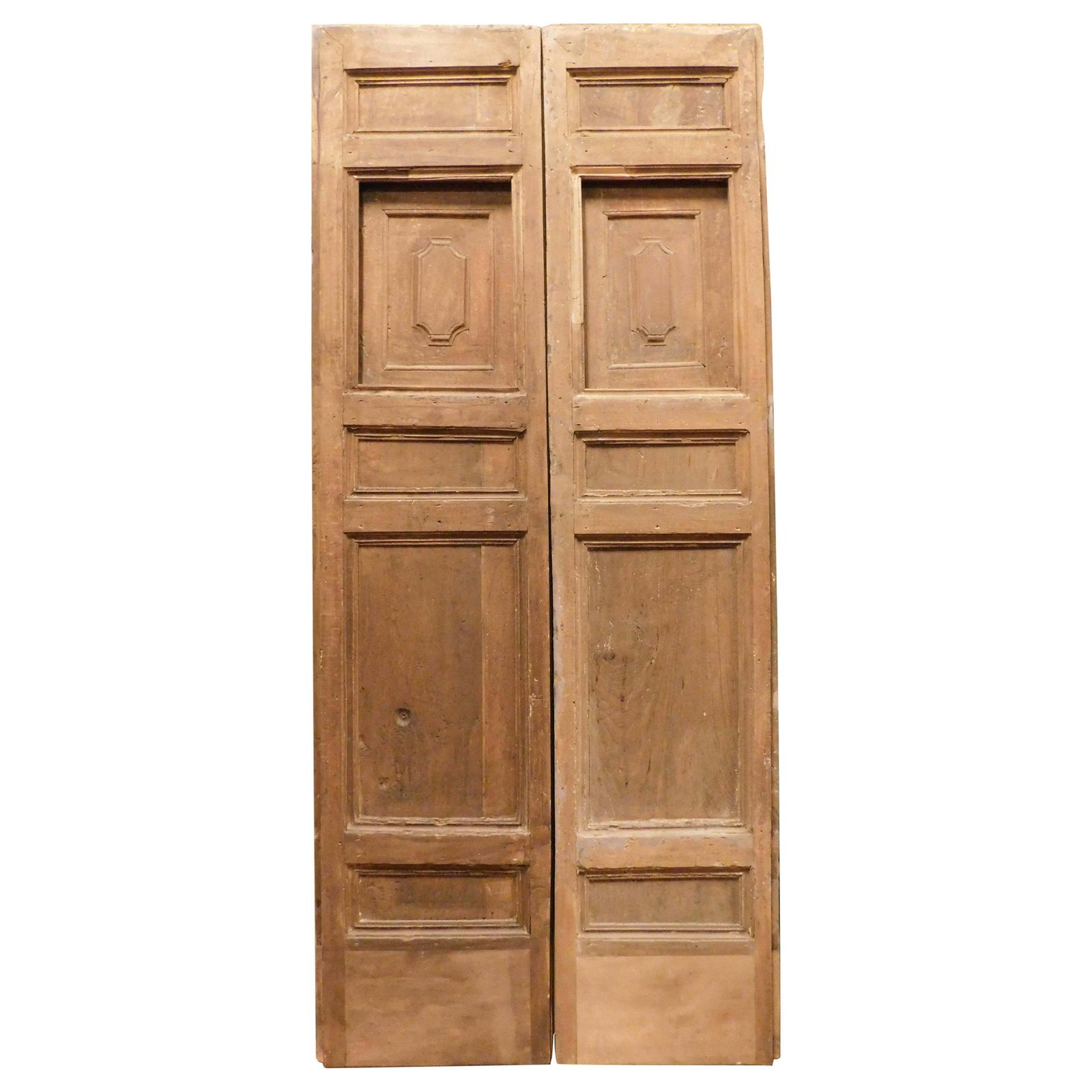 Double Leaf Door In Walnut With Small Opening Windows, Italy